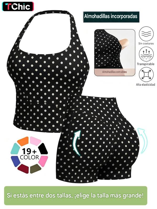Conjuntos deportivos sin costuras para mujer, top halter y shorts deportivos fruncidos, ropa deportiva transpirable de secado rápido para yoga, gimnasio, entrenamiento y correr, ropa deportiva femenina para el verano.