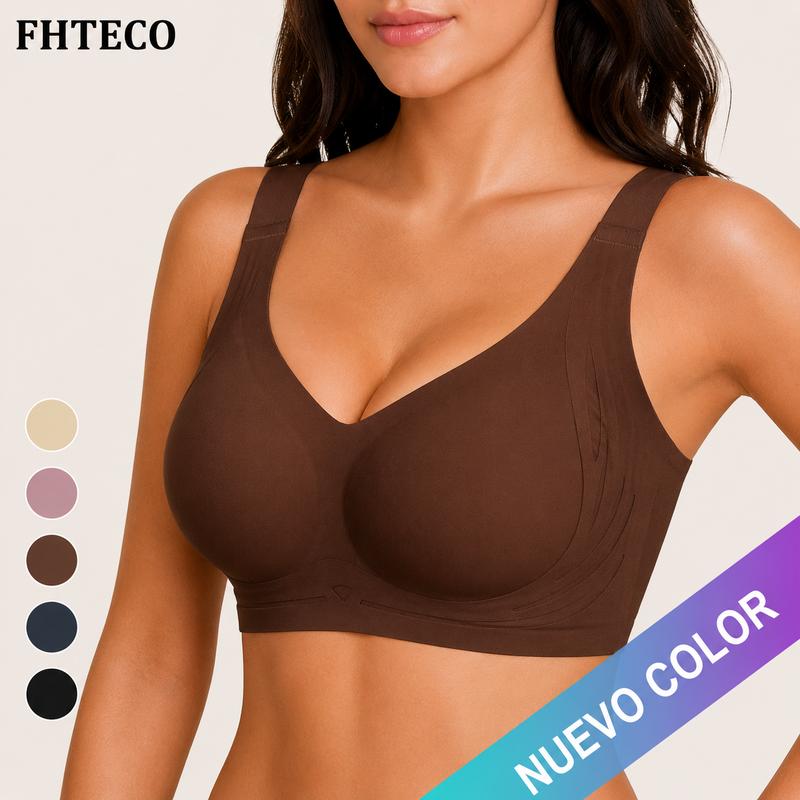 （Versión avanzada）Sujetador push-up sin costuras FHTECO para mujer, diseño tipo gelatina, sin abultamientos, suaviza y realza, tirantes ajustables, tejido transpirable, cosido reforzado, sin aros, ideal para el trabajo, el fitness, citas y viajes.