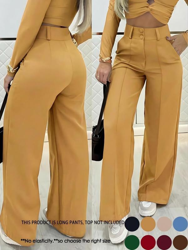 Simple double-breasted wide trousers, Informal Flap Pocket, a versatile essential for commuting, Comfortable Casual Pants