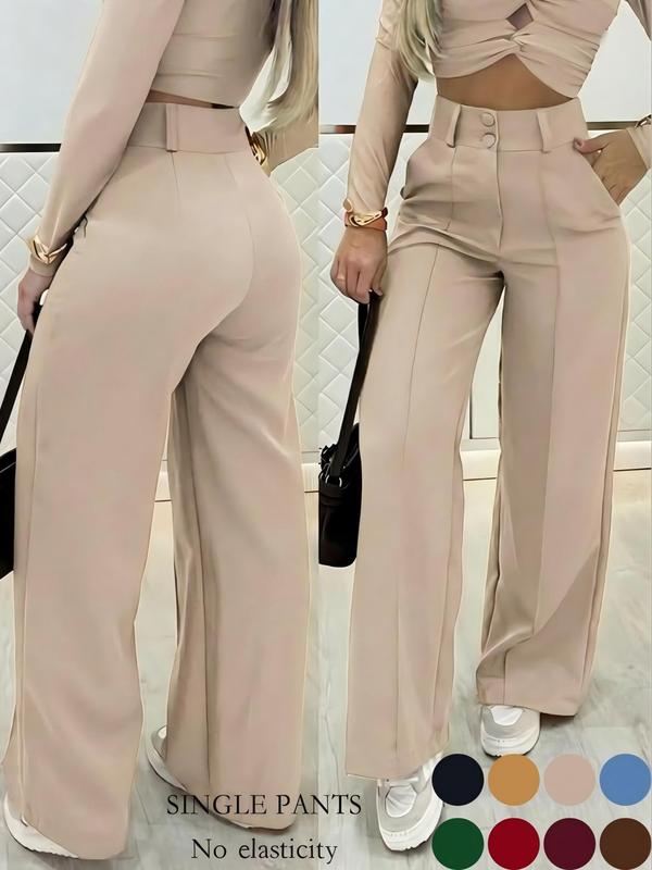 Simple double-breasted wide trousers, Informal Flap Pocket, a versatile essential for commuting, Comfortable Casual Pants