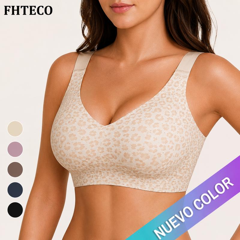 （Versión avanzada）Sujetador push-up sin costuras FHTECO para mujer, diseño tipo gelatina, sin abultamientos, suaviza y realza, tirantes ajustables, tejido transpirable, cosido reforzado, sin aros, ideal para el trabajo, el fitness, citas y viajes.