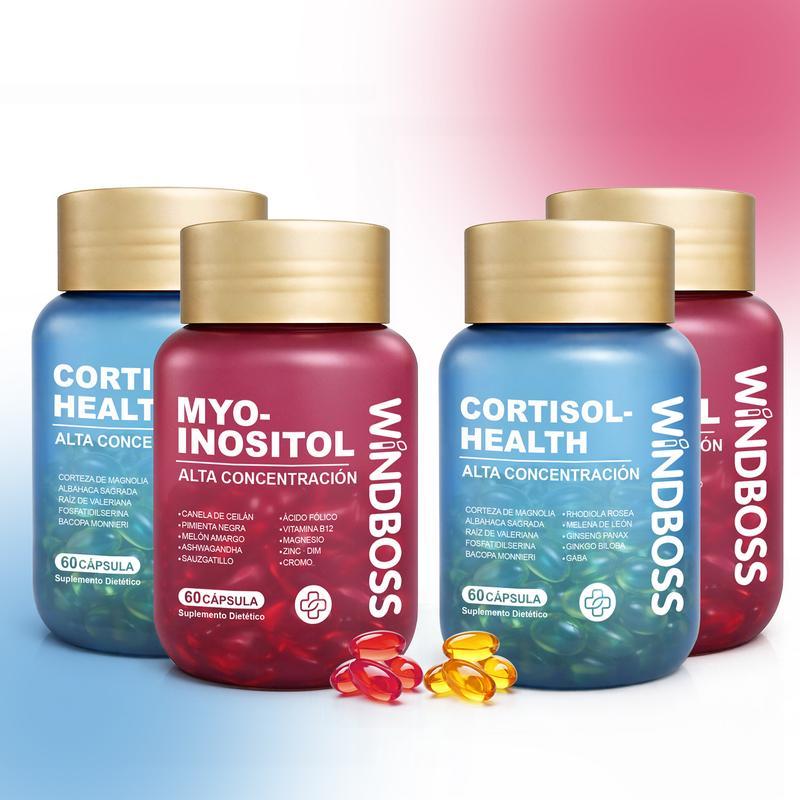 WindBoss Combo Multivitamínico de Soporte para Cortisol y Myo-Inositol - Suplemento Todo-en-Uno de Fuerza Extra, con Magnesio, Ashwagandha KSM-66 y L-Teanina, ¡Nuevo Formato! 1 pieza - Oferta Especial
