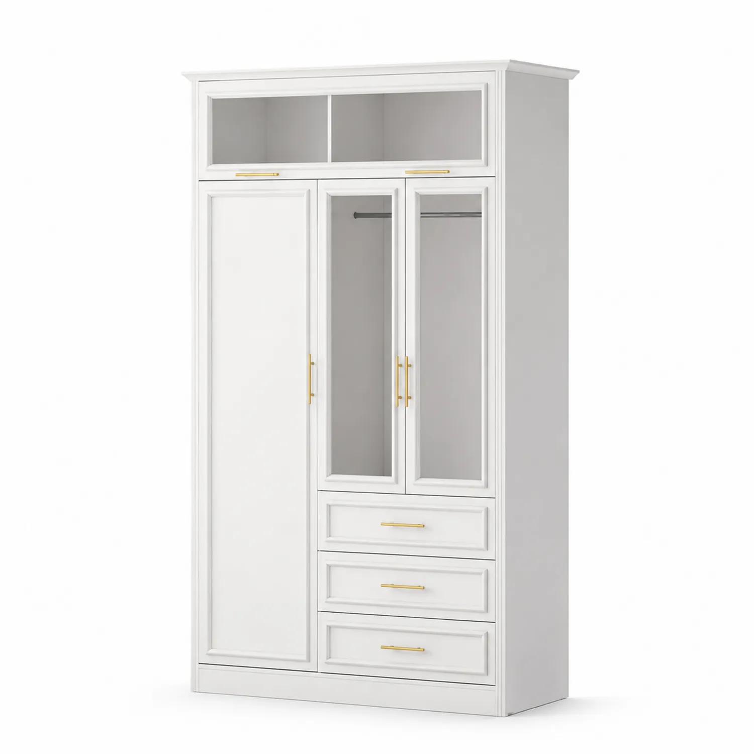 Armoire en Bois Blanc avec Portes Miroir et Tiroirs-Belcouratelier