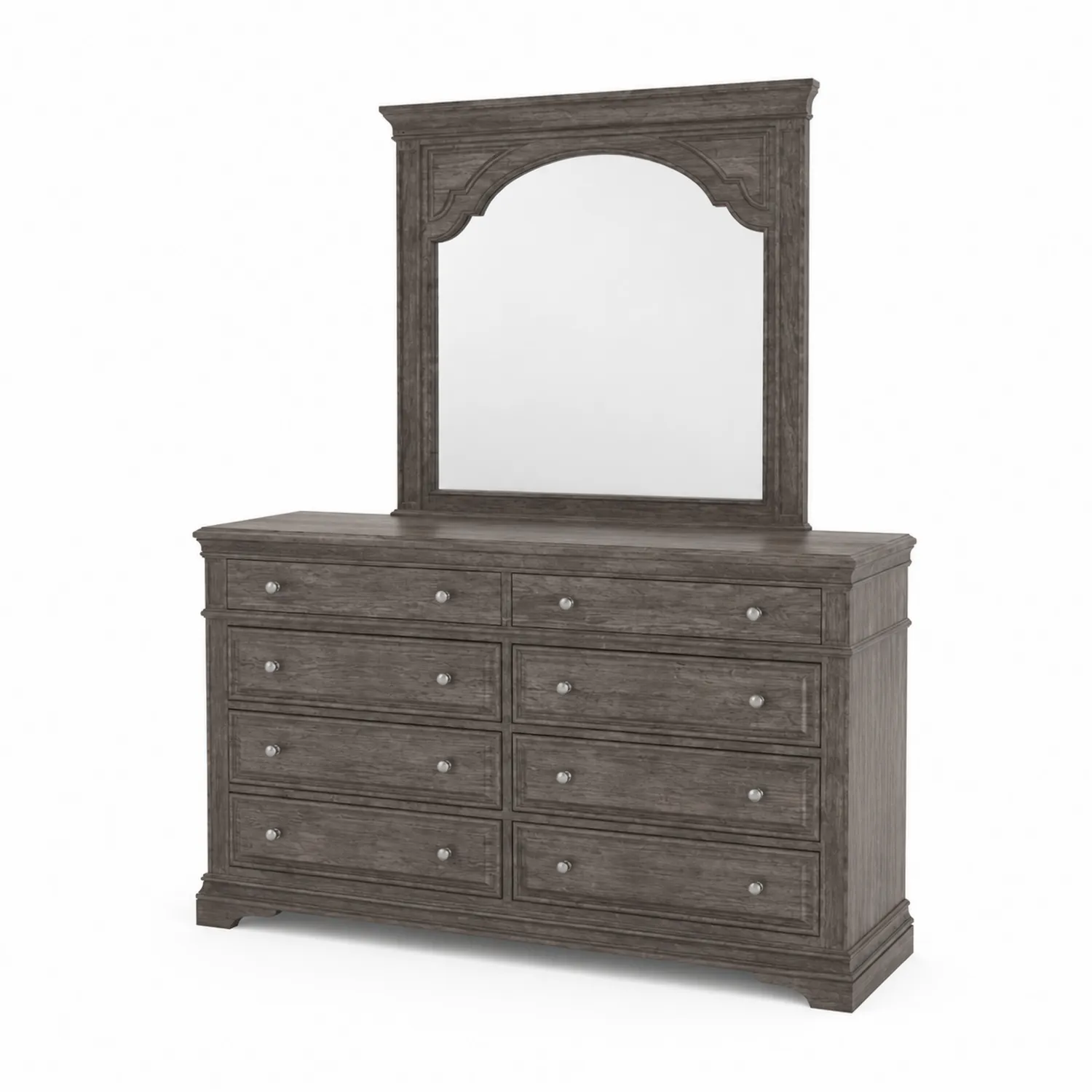 Commode en bois avec miroir - 8 tiroirs - 140 cm x 45 cm x 190 cm - Gris-Belcouratelier