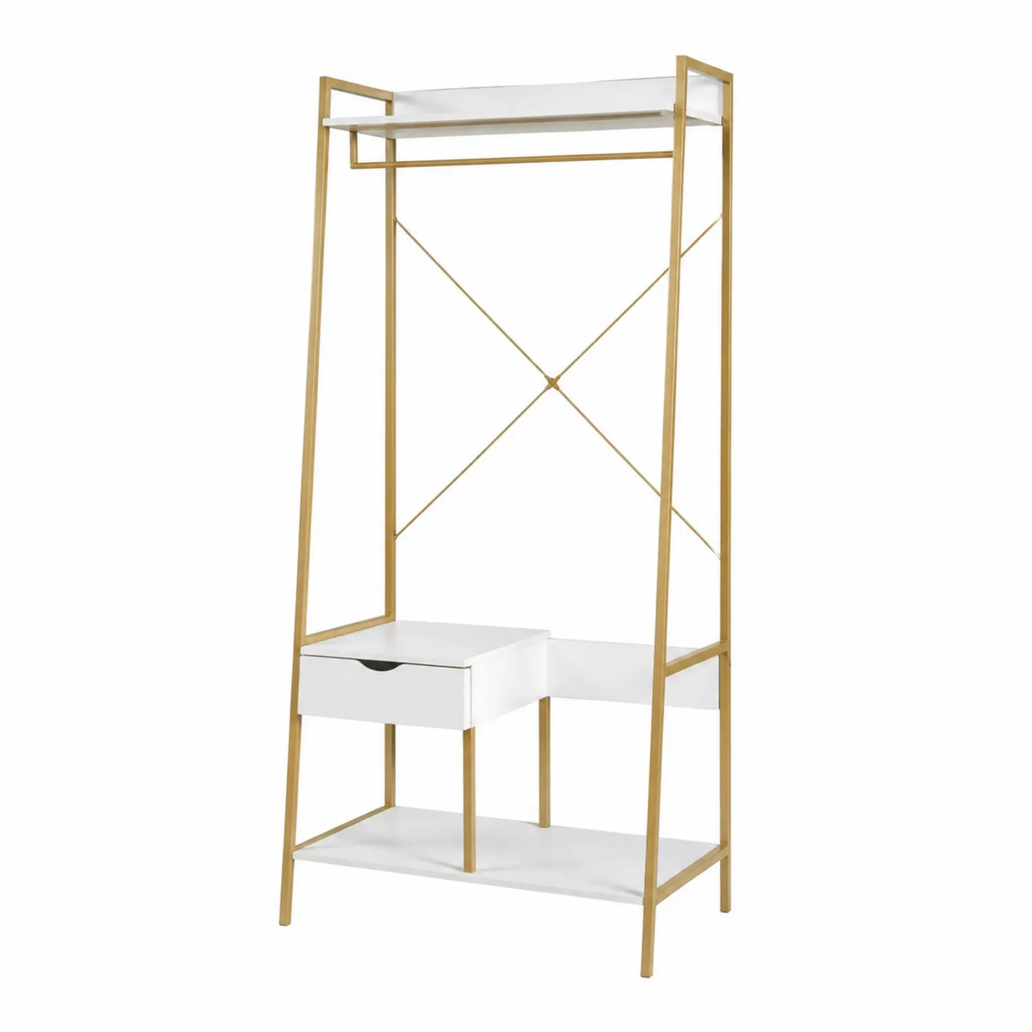 Porte-manteau en métal et MDF Blanc/Doré, 180cm-Belcouratelier