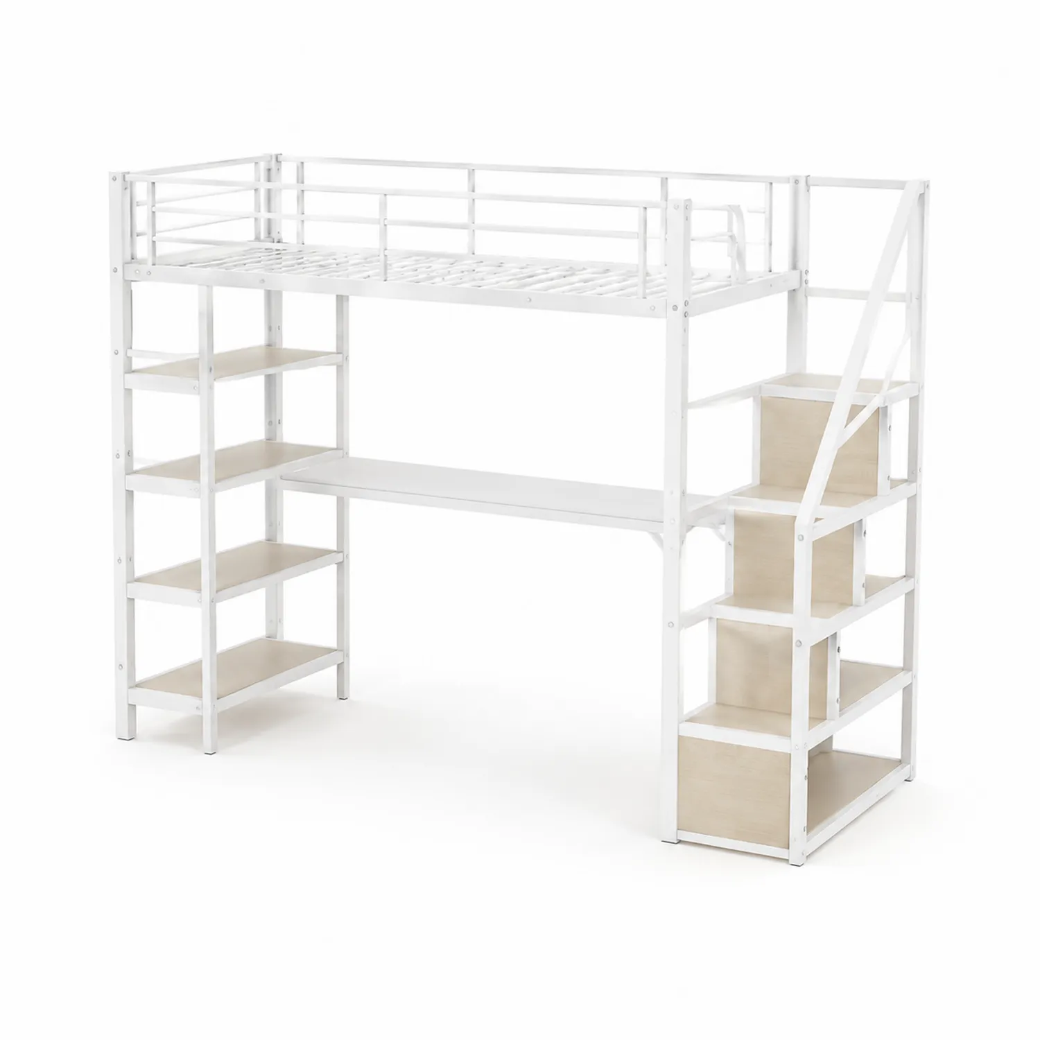 Lit mezzanine en métal et bois Blanc 200x90 cm-Belcouratelier