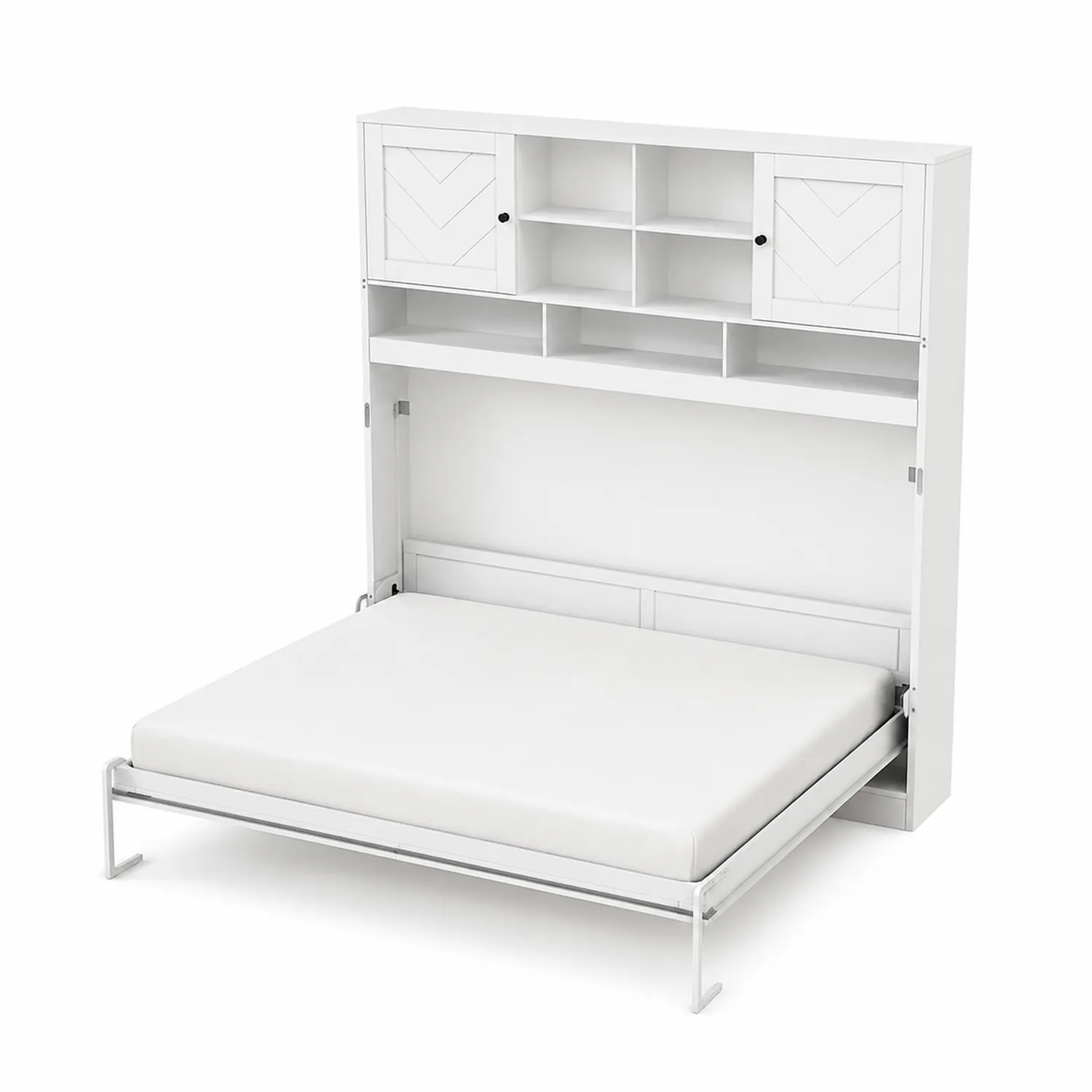 Lit escamotable en Métal et Bois Blanc avec Rangement 140x200 cm-Belcouratelier