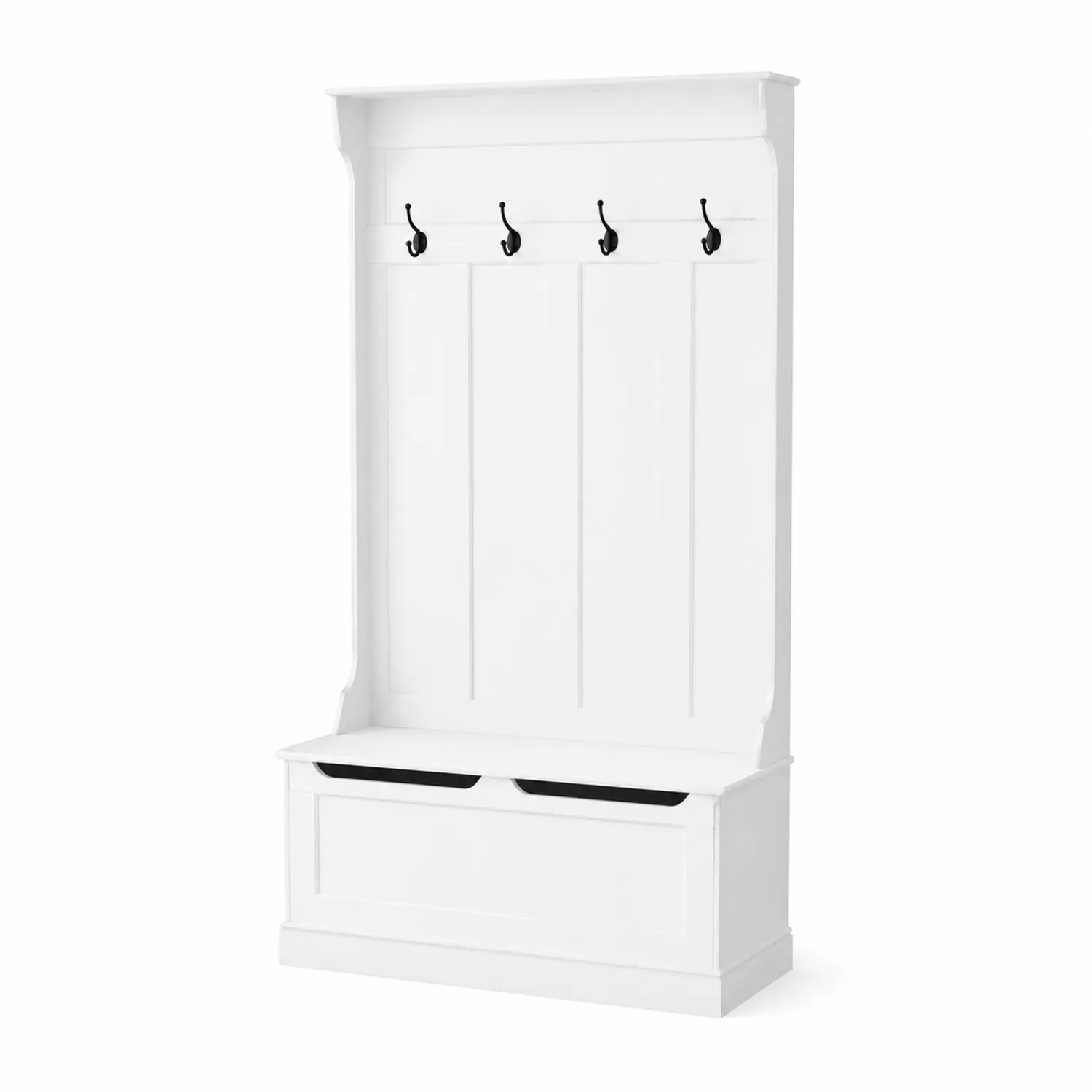 Portemanteau en bois MDF blanc avec banc de rangement-Belcouratelier