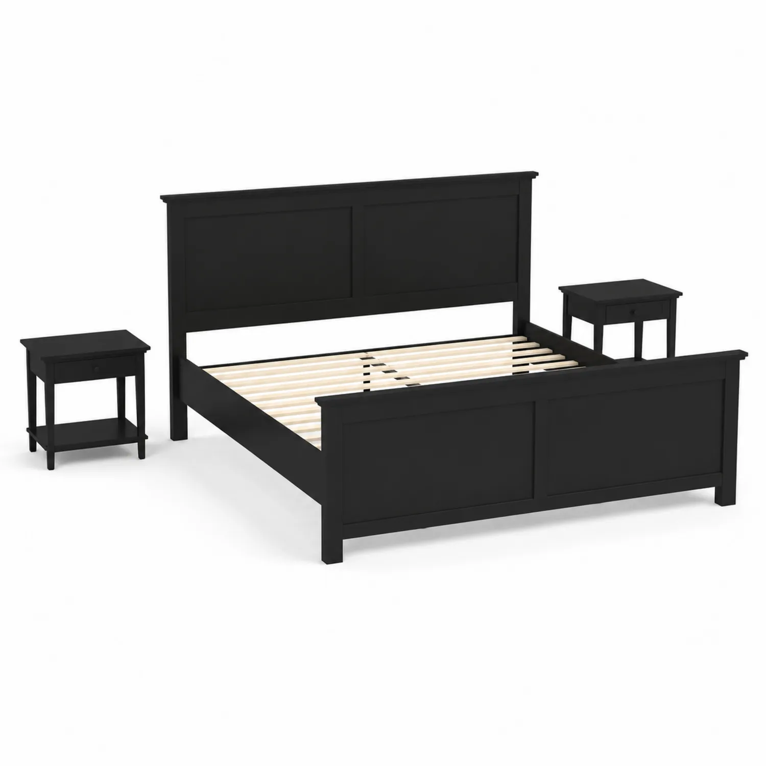 Lit king size en bois noir avec tables de chevet-Belcouratelier