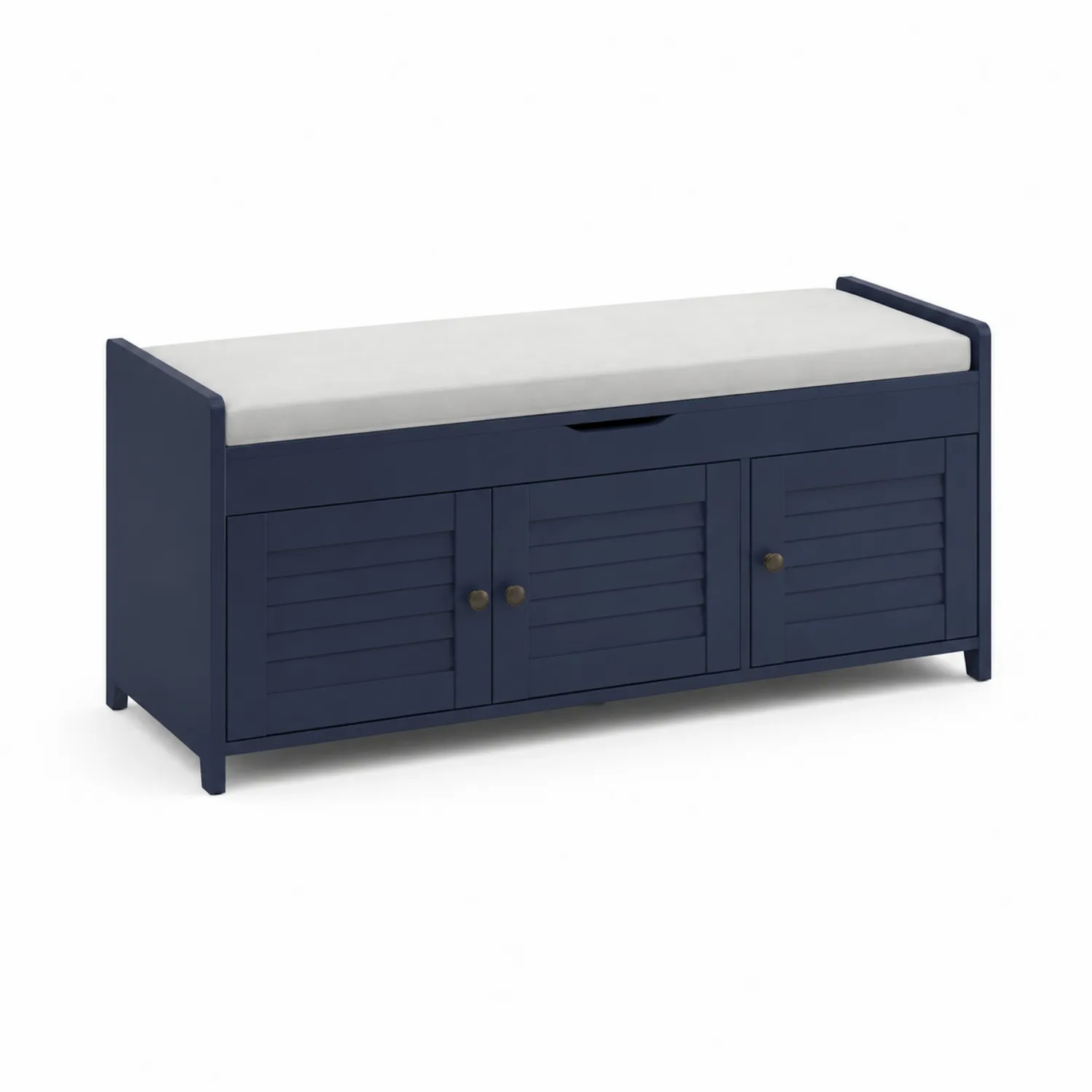 Banc de rangement à chaussures en bois MDF avec coussin polyester 120x40x50 cm Bleu Blanc-Belcouratelier