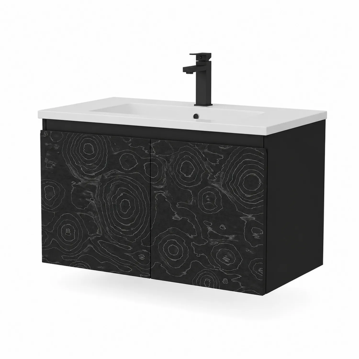Meuble lavabo suspendu en mélaminé noir avec vasque intégrée-Belcouratelier