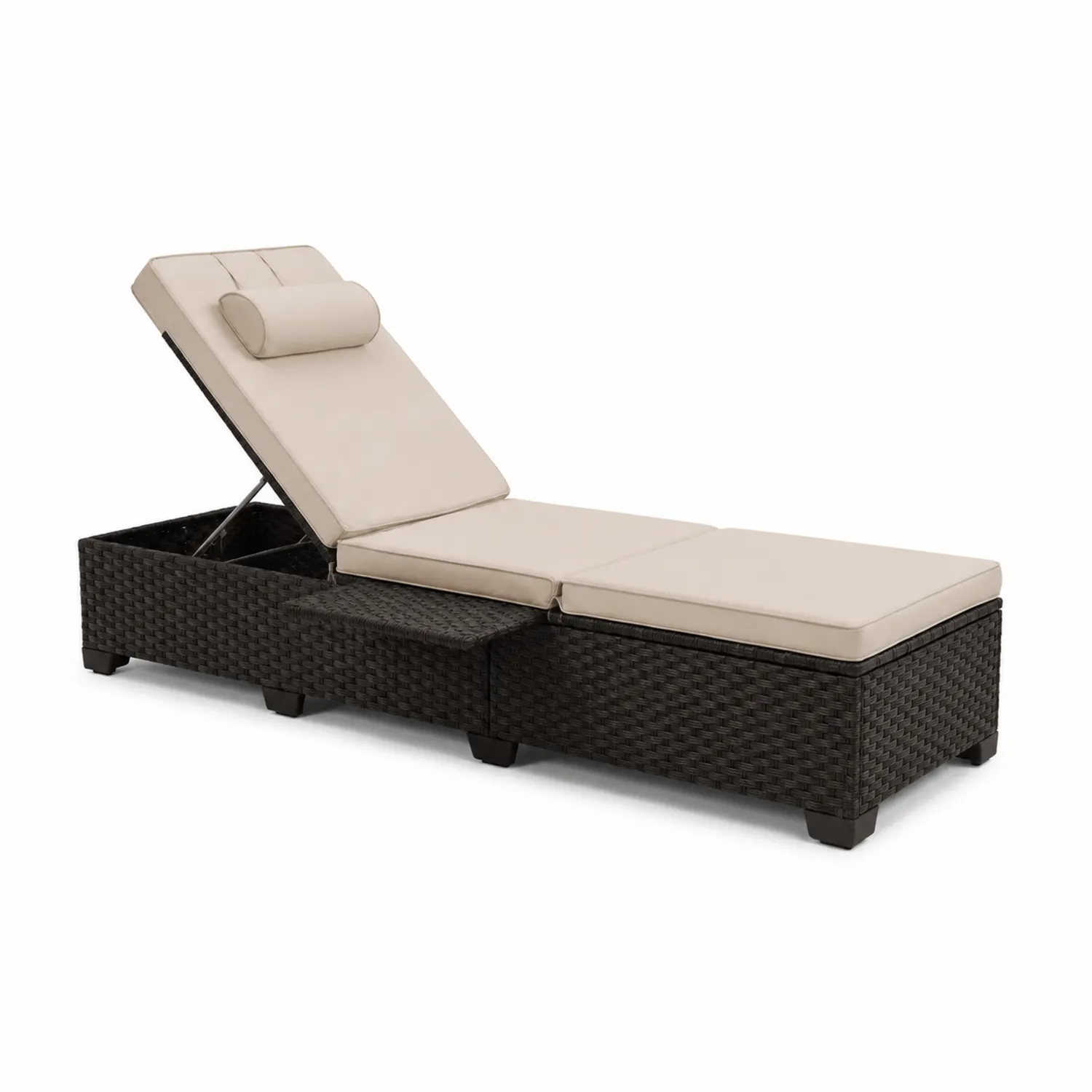 Chaise longue extérieure en résine tressée avec coussins réglables-Belcouratelier