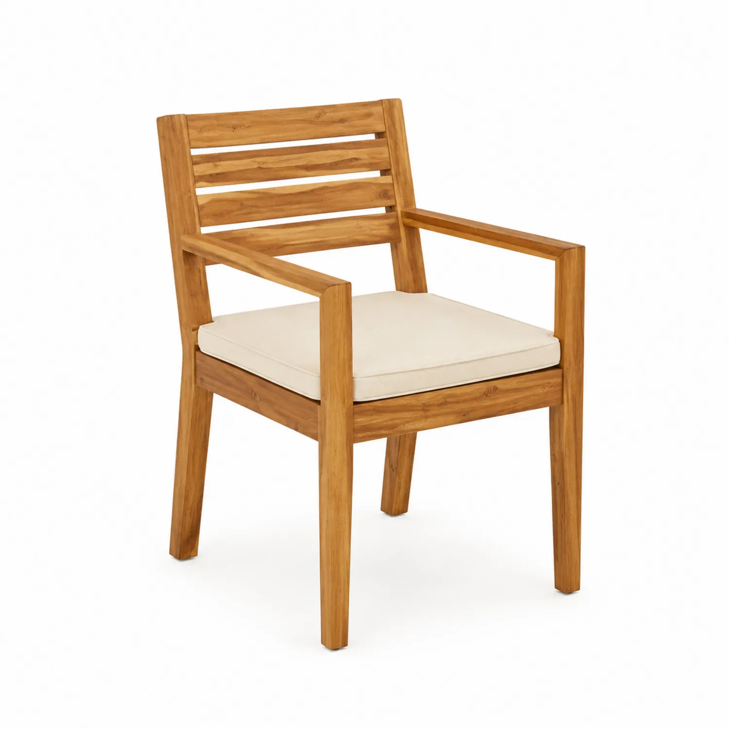 Chaise en bois de teck avec coussin en polyester crème-Belcouratelier