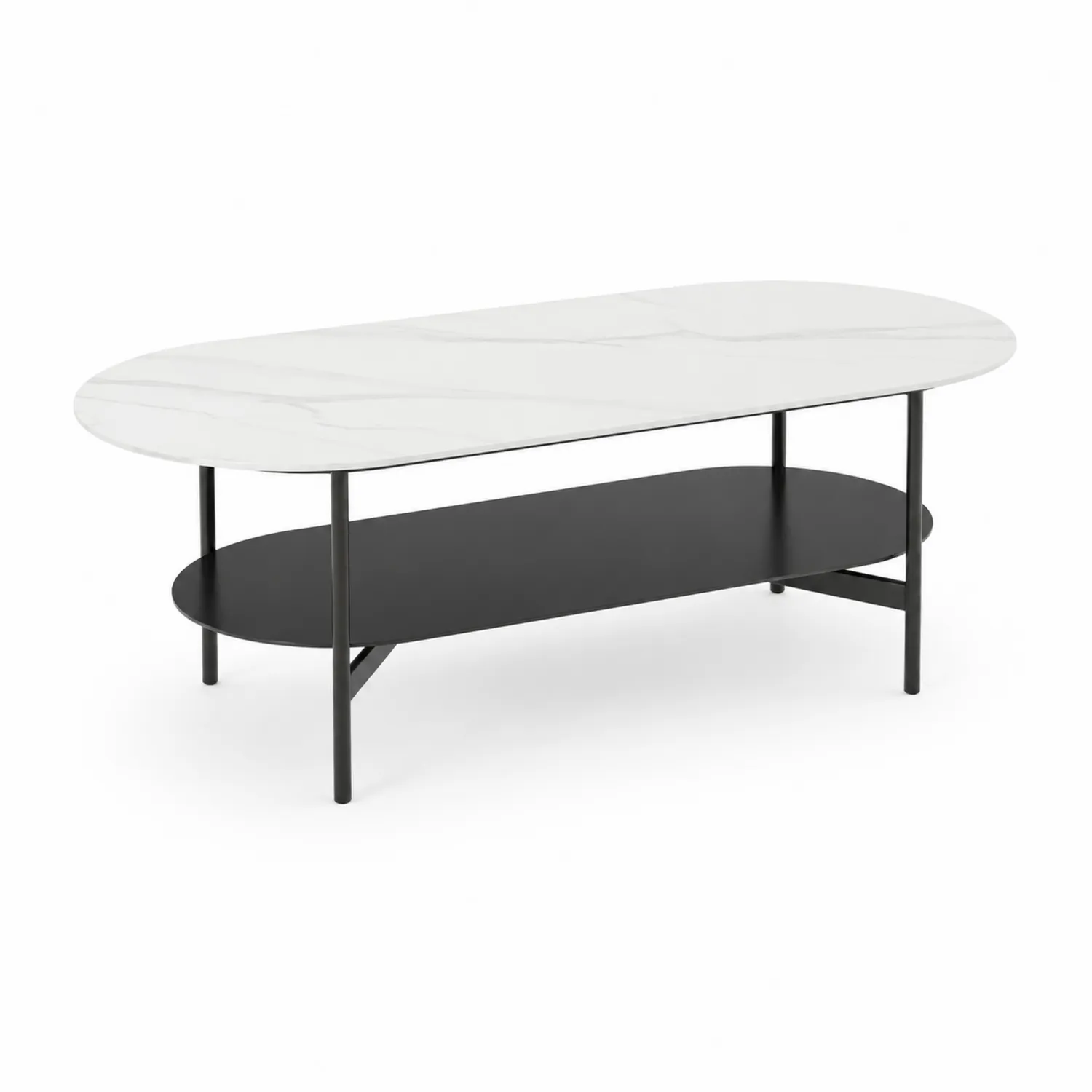 Table basse ovale en marbre et métal blanc/noir-Belcouratelier