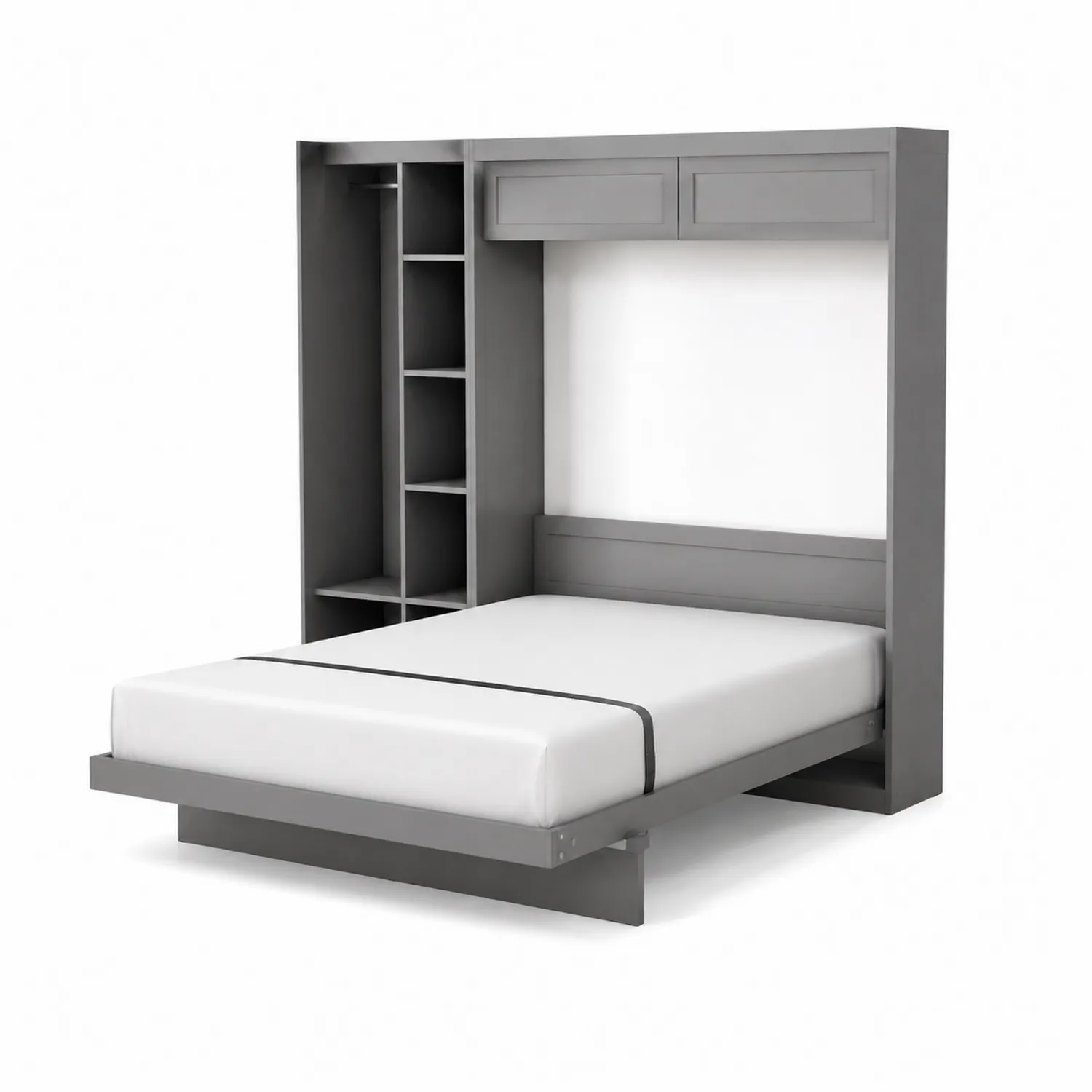Lit escamotable en bois aggloméré gris avec rangements 200x140 cm-Belcouratelier