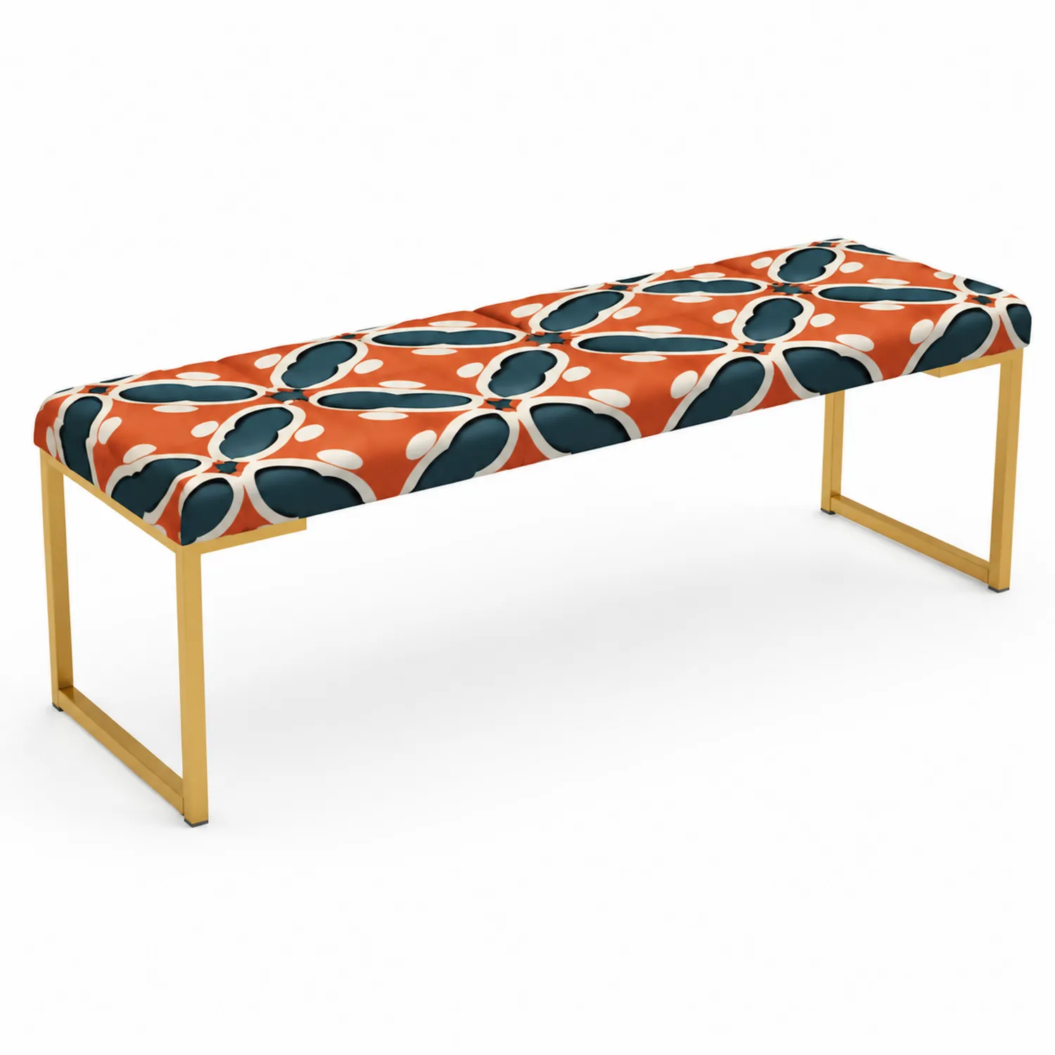 Banc rectangulaire tissu polyester et acier doré 120x40x45 cm Motif Multicolore-Belcouratelier