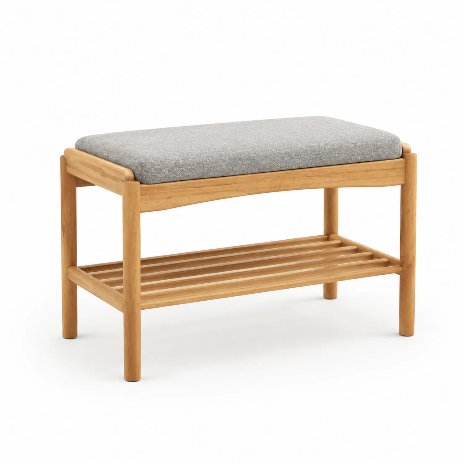 Banc de rangement en bois et tissu gris-Belcouratelier