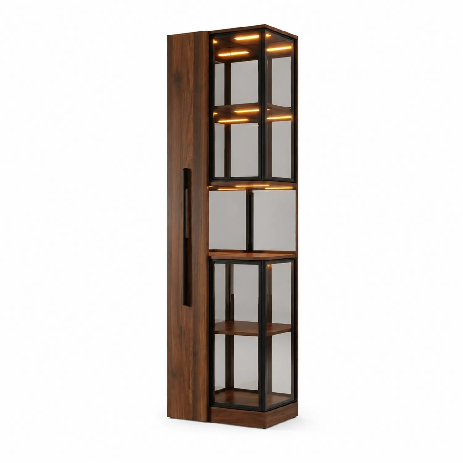 Vitrine en Bois avec Étagères en Verre et Éclairage LED-Belcouratelier