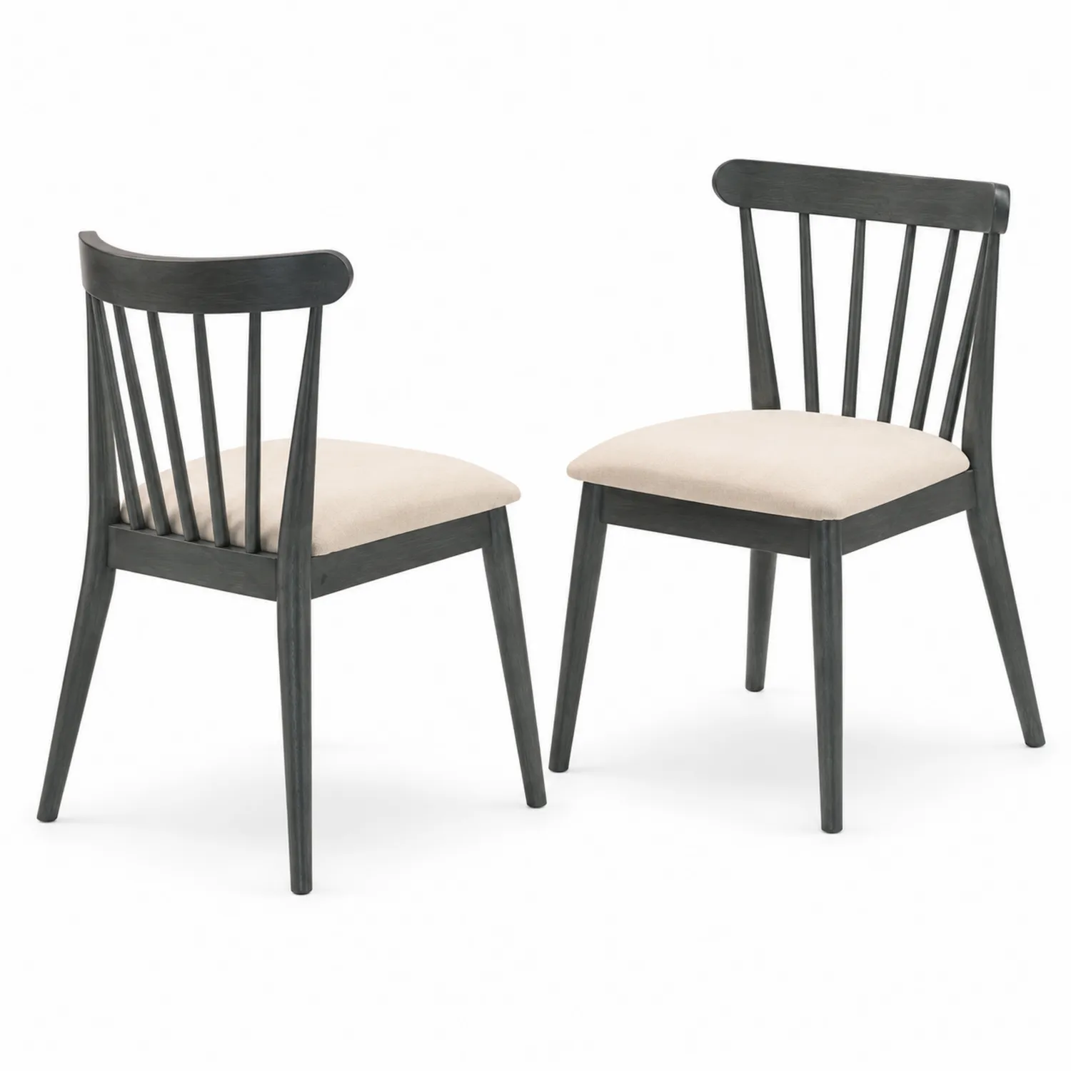 Ensemble de 2 chaises en bois avec assise en tissu beige-Belcouratelier
