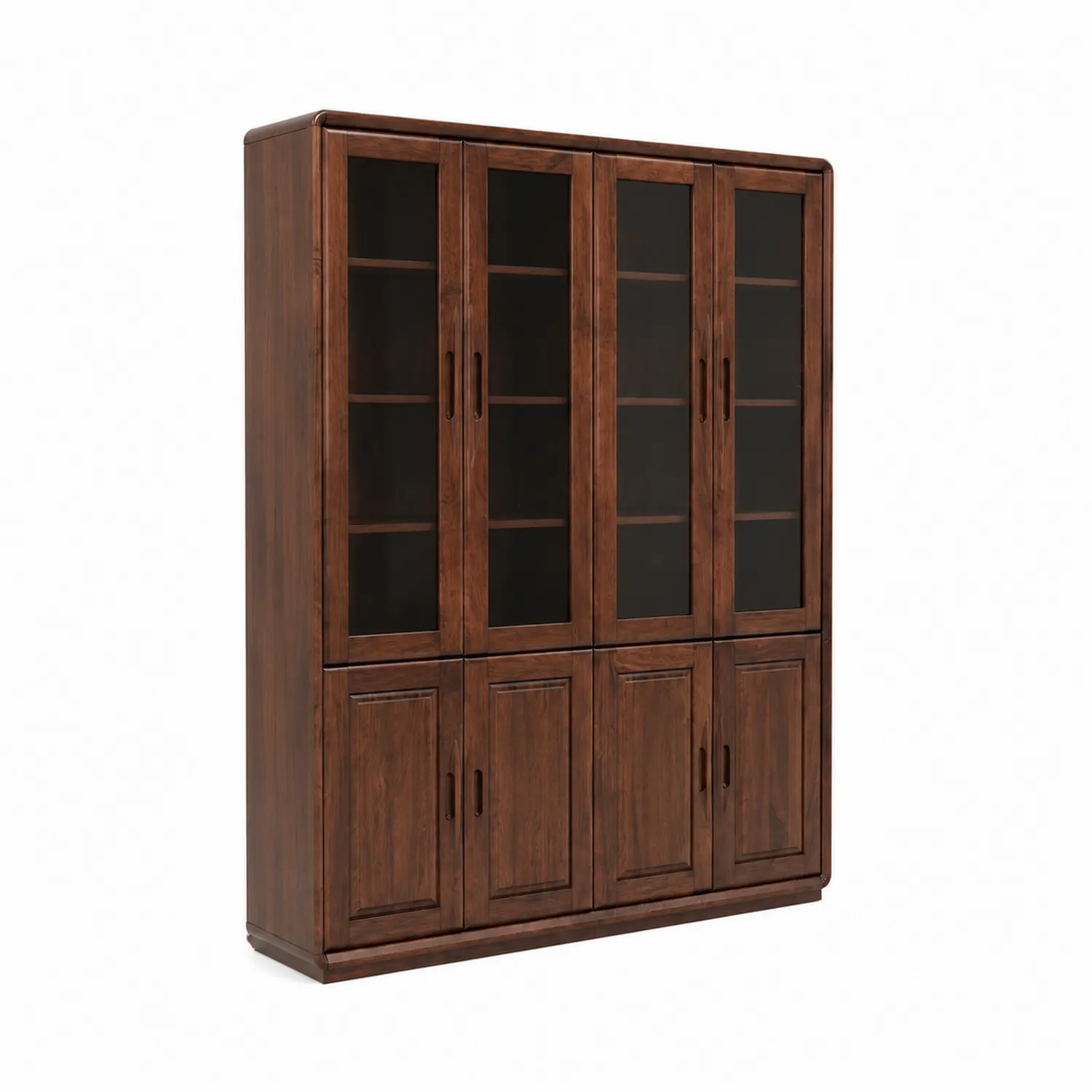 Bibliothèque en bois avec portes en verre trempé marron-Belcouratelier