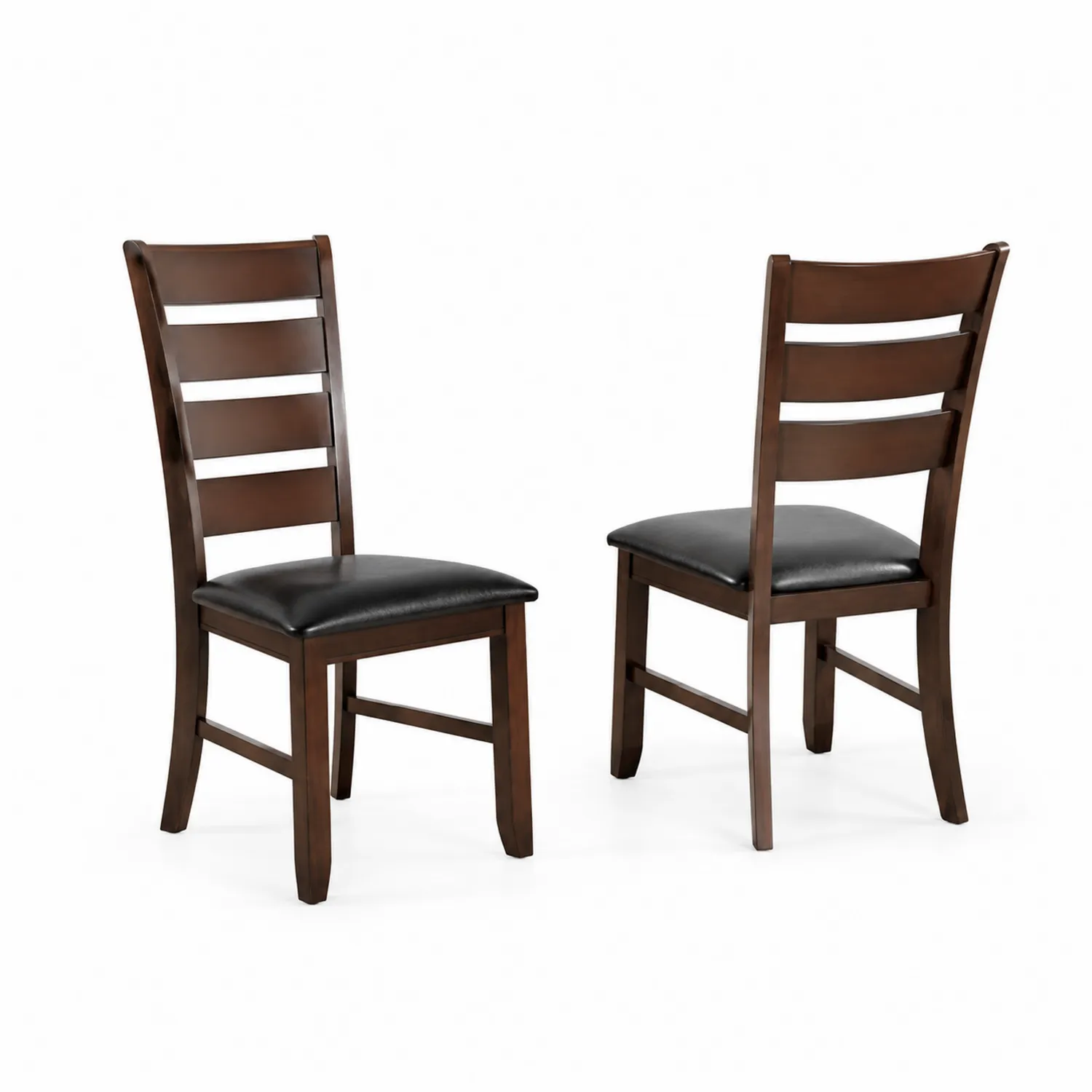 Chaises en bois avec assise en cuir synthétique noir, lot de 2-Belcouratelier