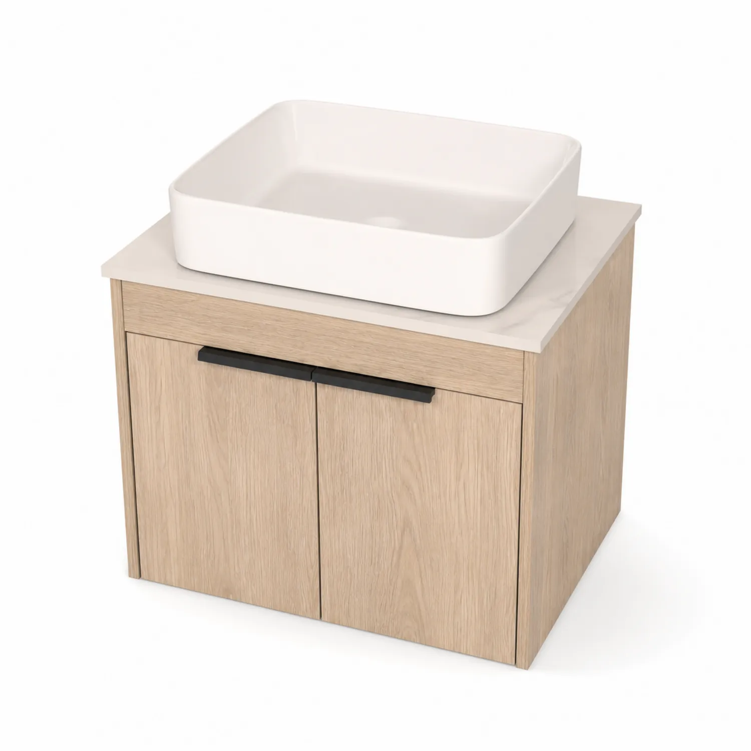 Meuble sous lavabo bois chêne avec vasque en céramique blanche-Belcouratelier
