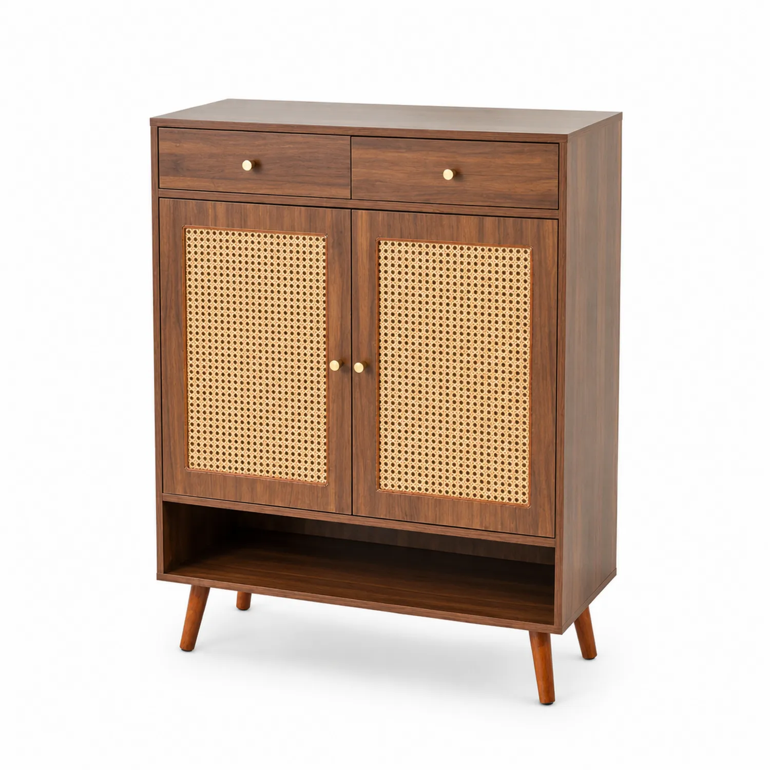 Meuble à chaussures en bois avec tiroirs et portes en rotin 80cm Marron-Belcouratelier