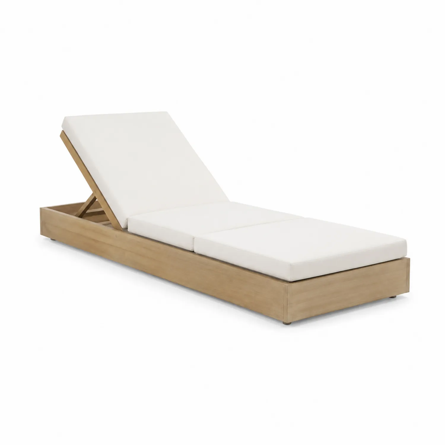Chaise longue extérieure en bois avec coussin blanc-Belcouratelier
