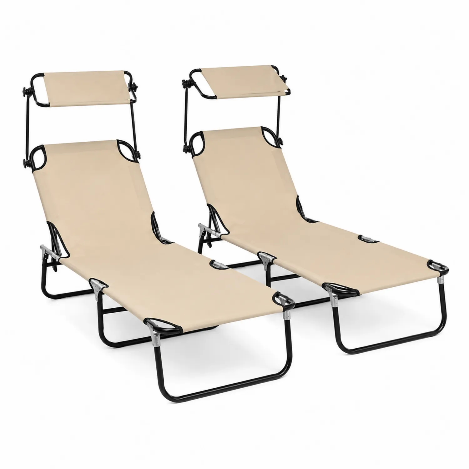 Lot de 2 chaises longues pliables en acier et polyester Beige-Belcouratelier