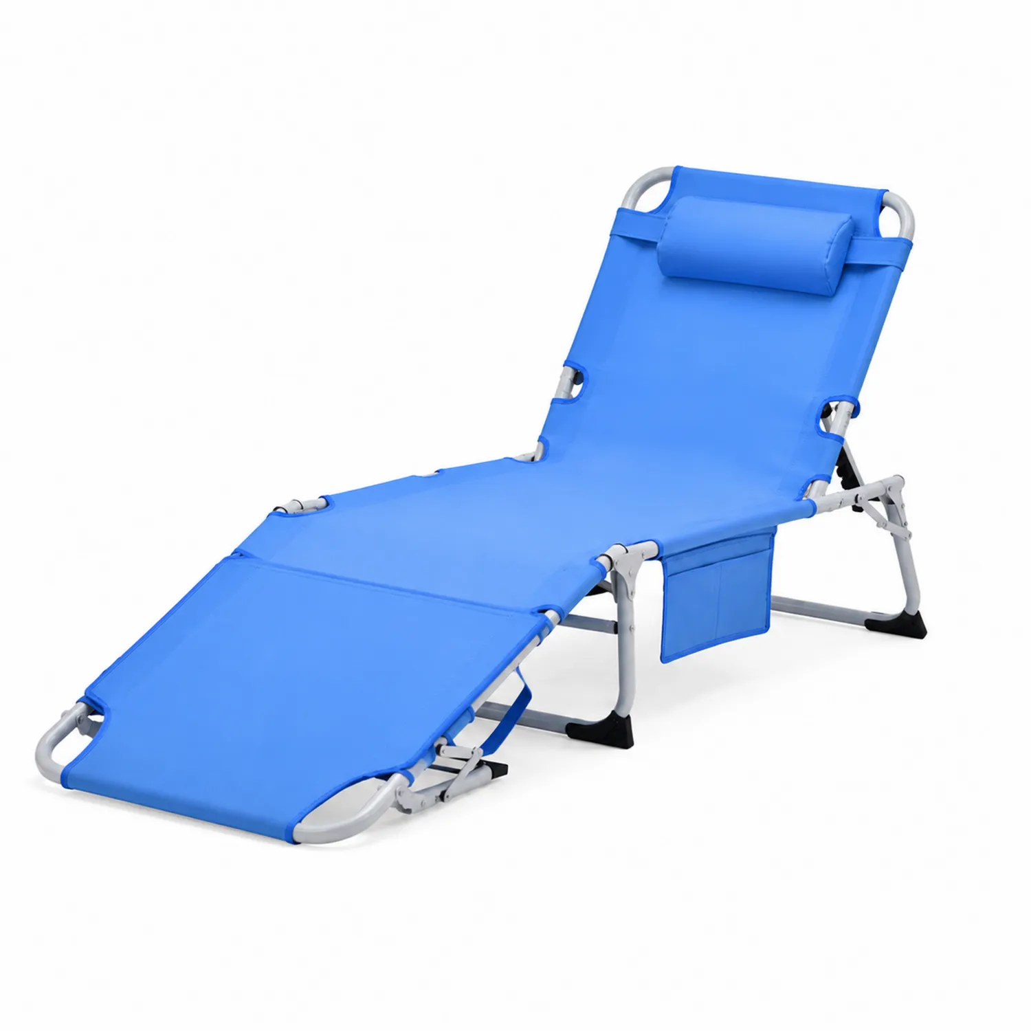 Chaise Longue Pliable en Aluminium et Polyester Bleu avec Support 120 kg-Belcouratelier