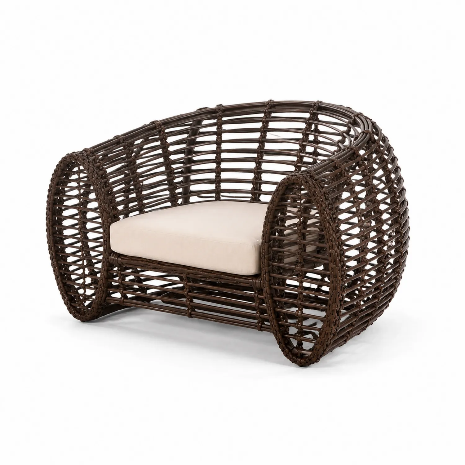 Fauteuil en rotin brun avec coussin beige-Belcouratelier