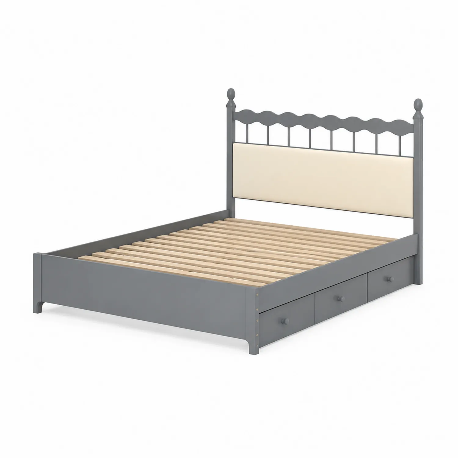 Lit en bois et métal avec rangement 200x160 cm Gris/Beige-Belcouratelier