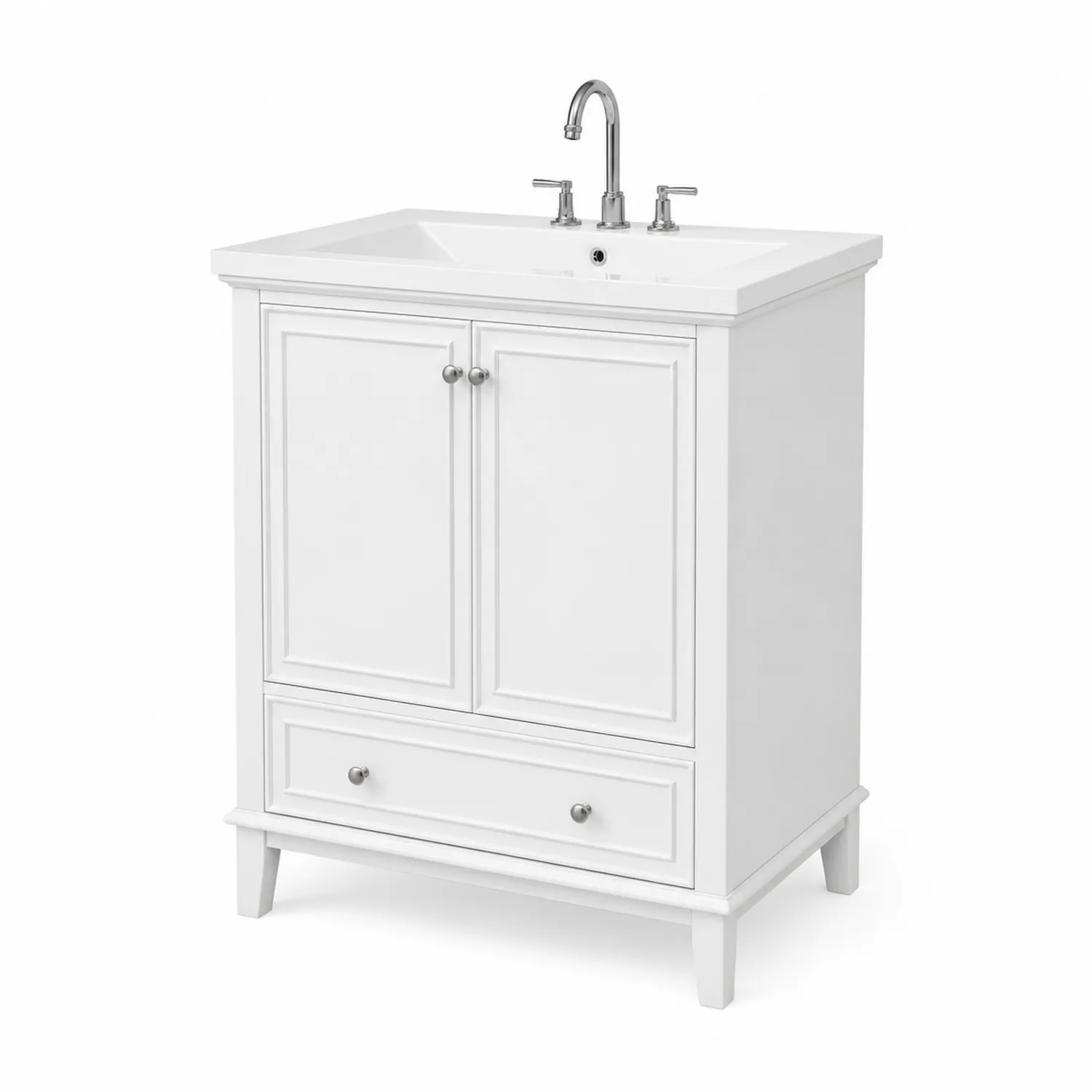 Meuble lavabo simple en bois blanc avec lavabo en céramique-Belcouratelier