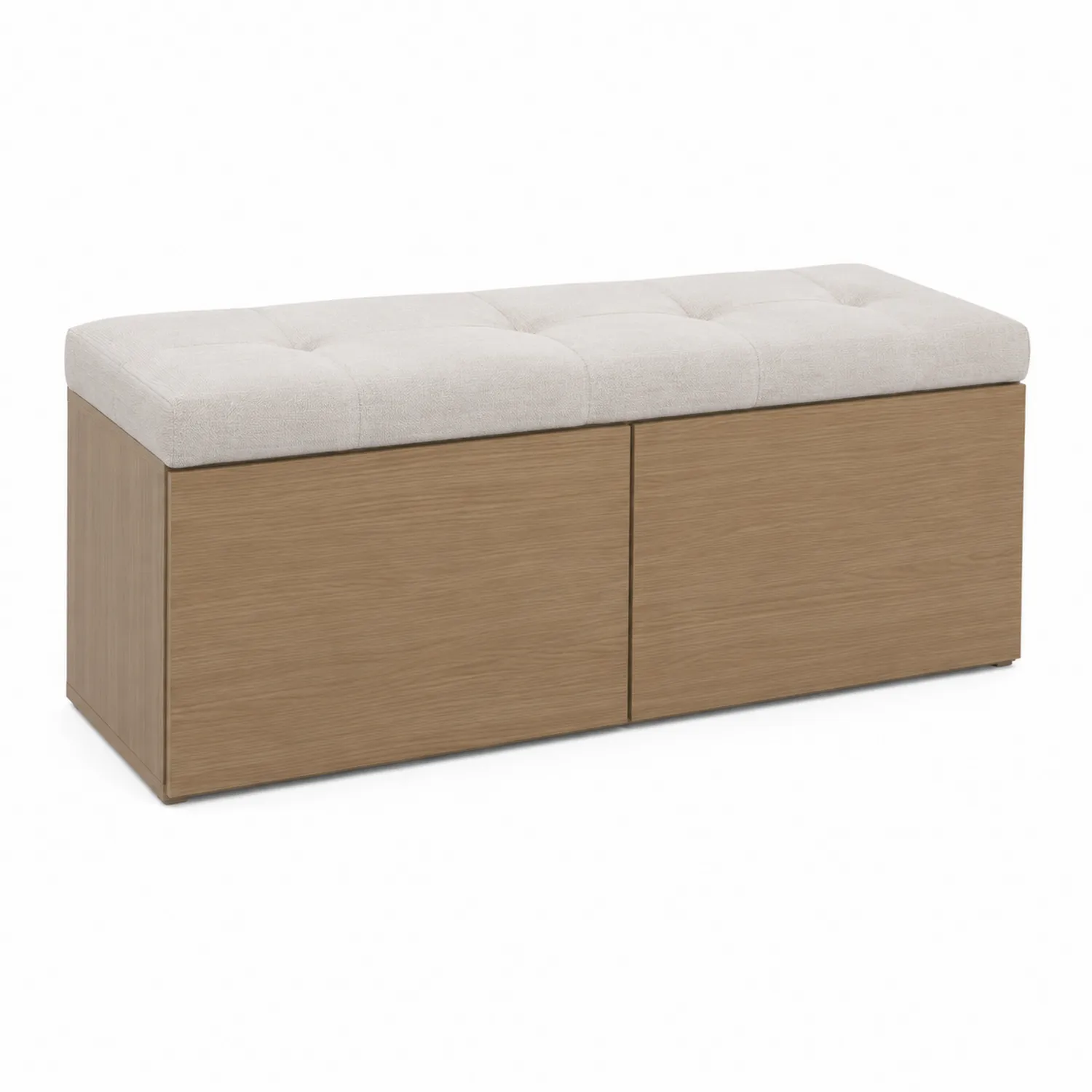 Banc de rangement en bois avec coussin en tissu Beige/Chêne-Belcouratelier