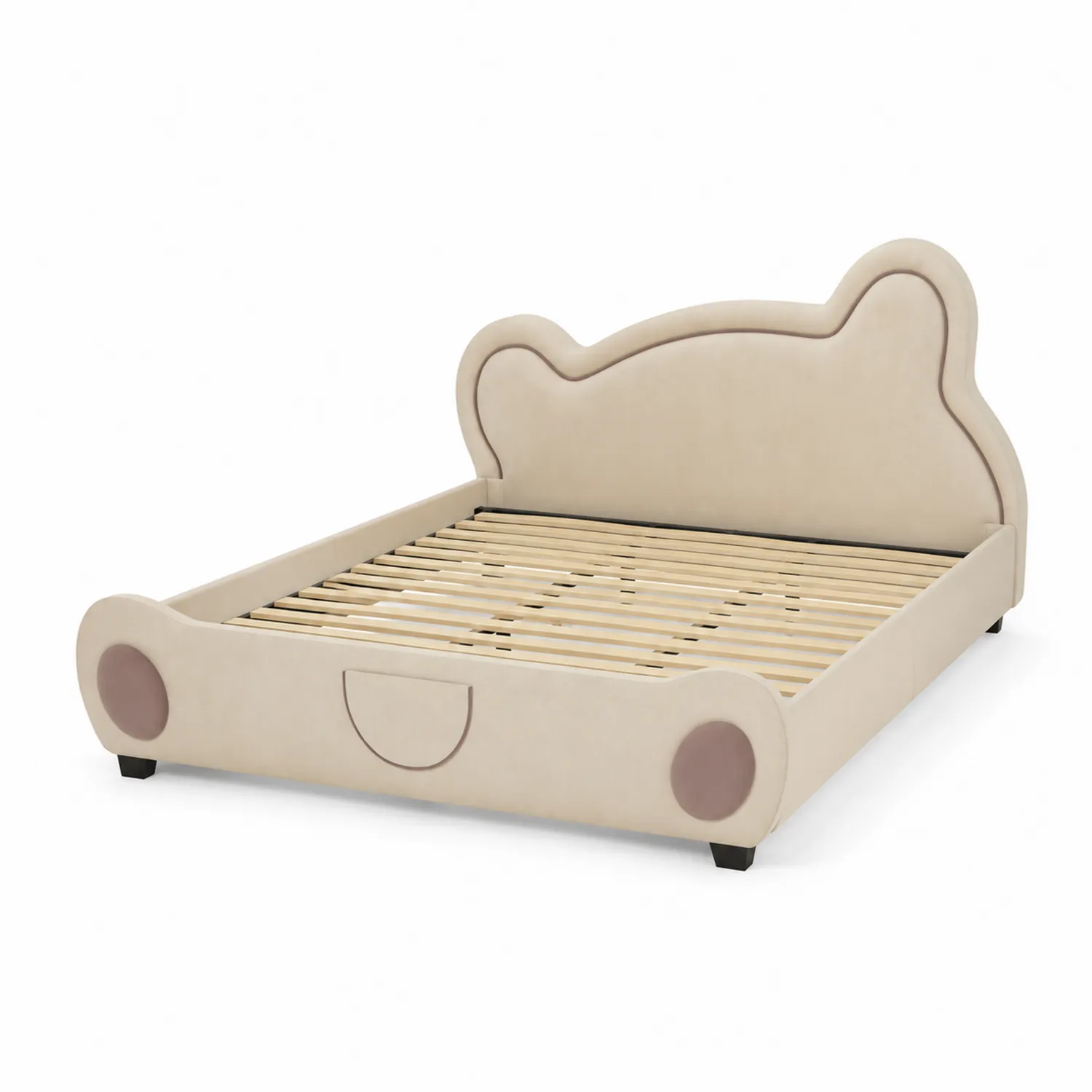 Lit Enfant Forme Ours en Bois et Similicuir Beige et Marron 200x140 cm-Belcouratelier