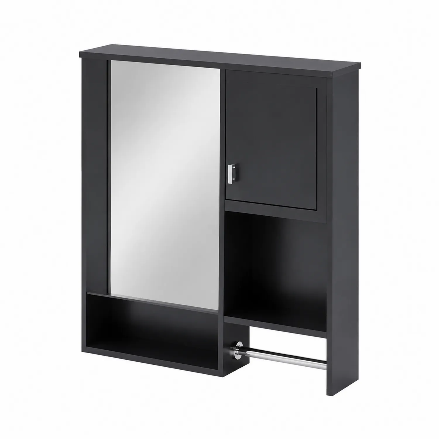 Armoire de salle de bain noir avec miroir et étagères en MDF-Belcouratelier