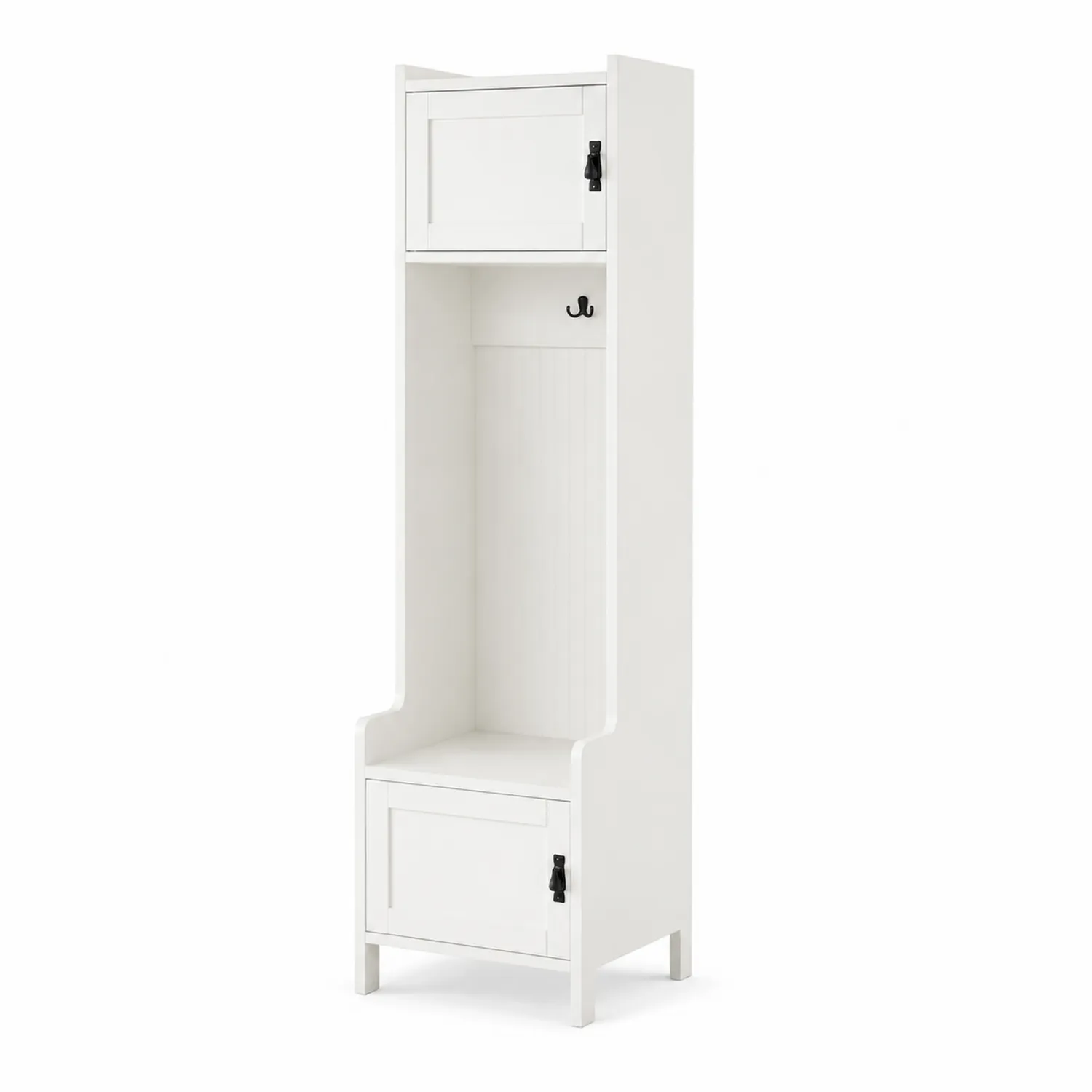 Portemanteau colonne en MDF blanc avec rangements-Belcouratelier