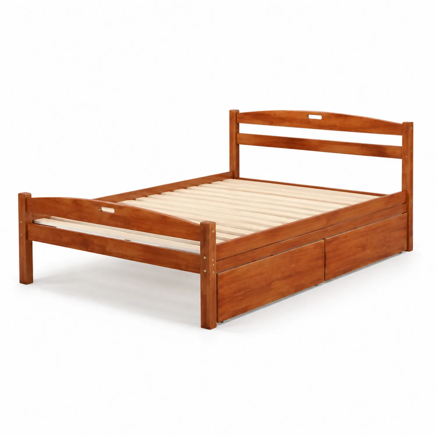 Lit double en bois de hêtre avec tiroirs 200x160 cm Marron-Belcouratelier