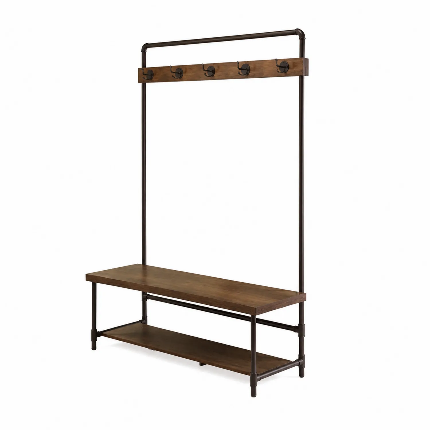 Porte-manteau en métal et bois avec banc 180x100x40cm Marron-Belcouratelier