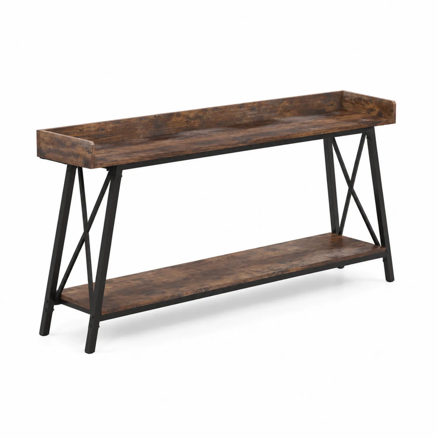 Console en bois et métal noir 120x30x80 cm Marron-Belcouratelier