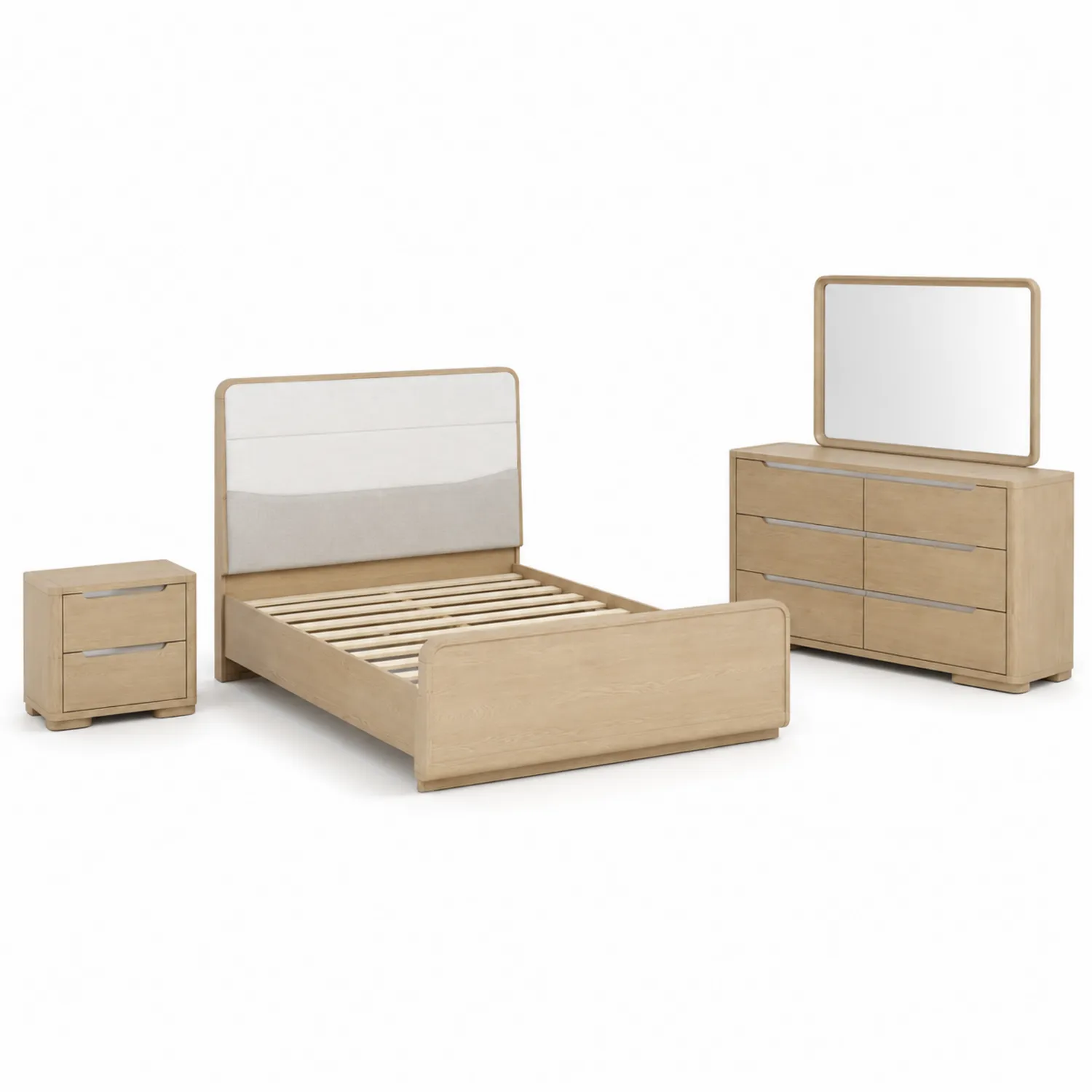 Ensemble de chambre en bois avec lit, table de chevet et commode-Belcouratelier