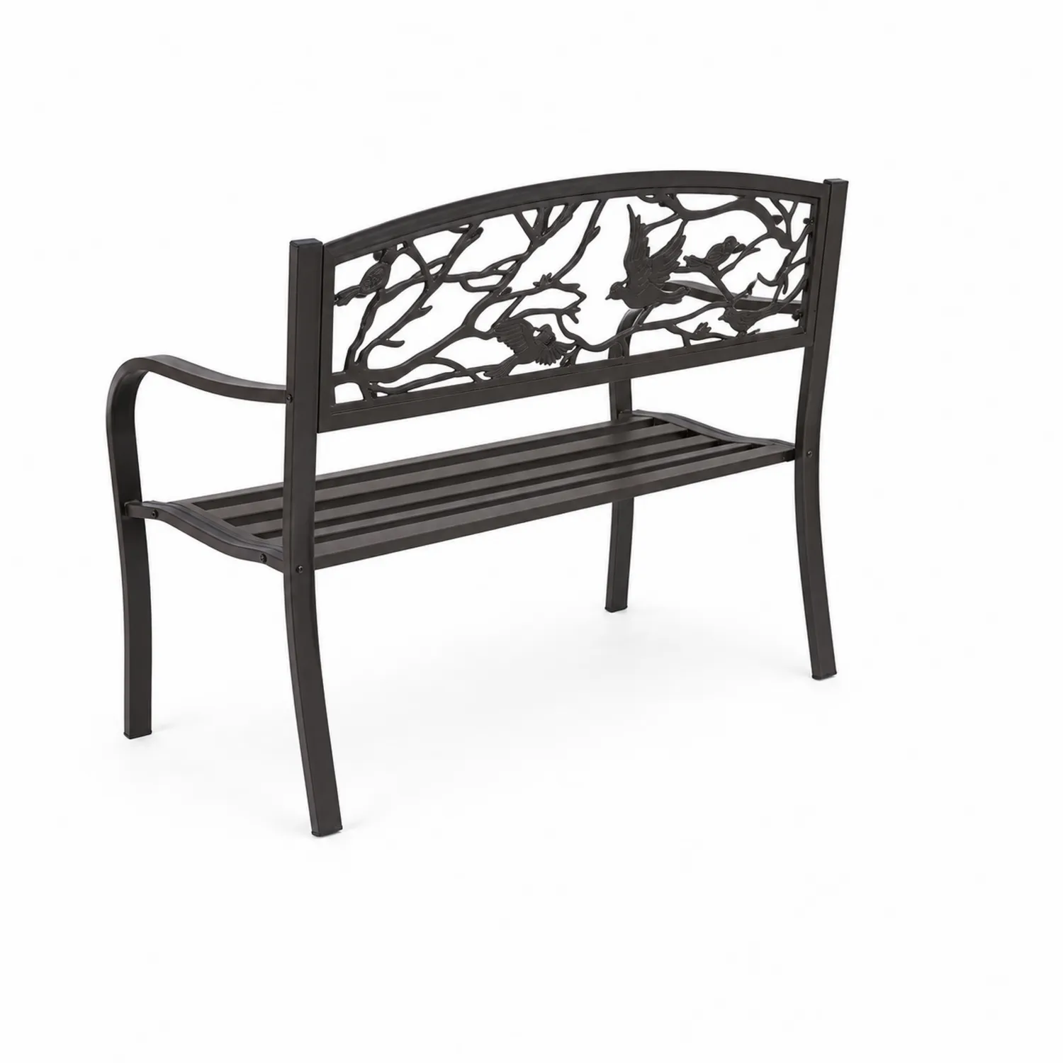 Banc extérieur en métal noir avec dossier décoratif 125 cm-Belcouratelier