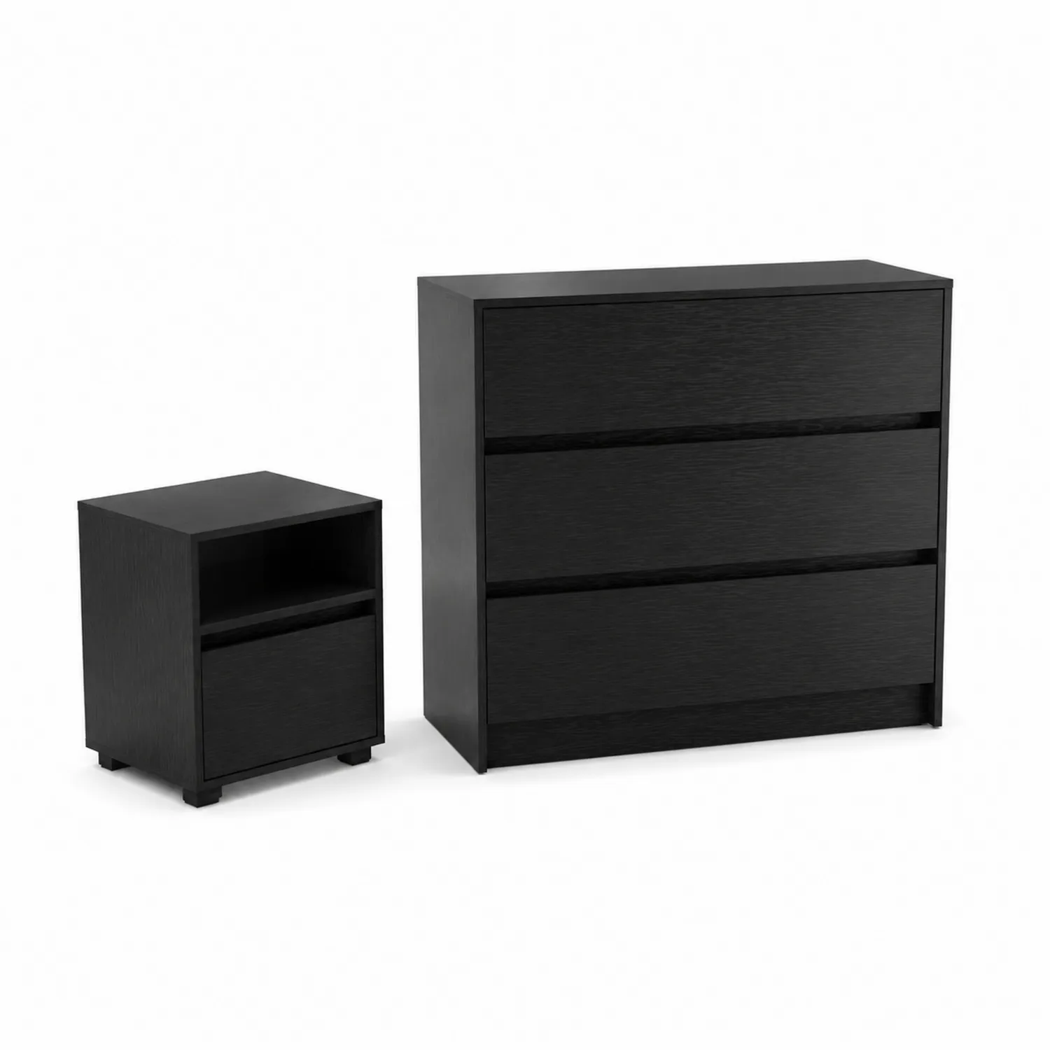 Ensemble de commode et table de chevet en bois noir-Belcouratelier