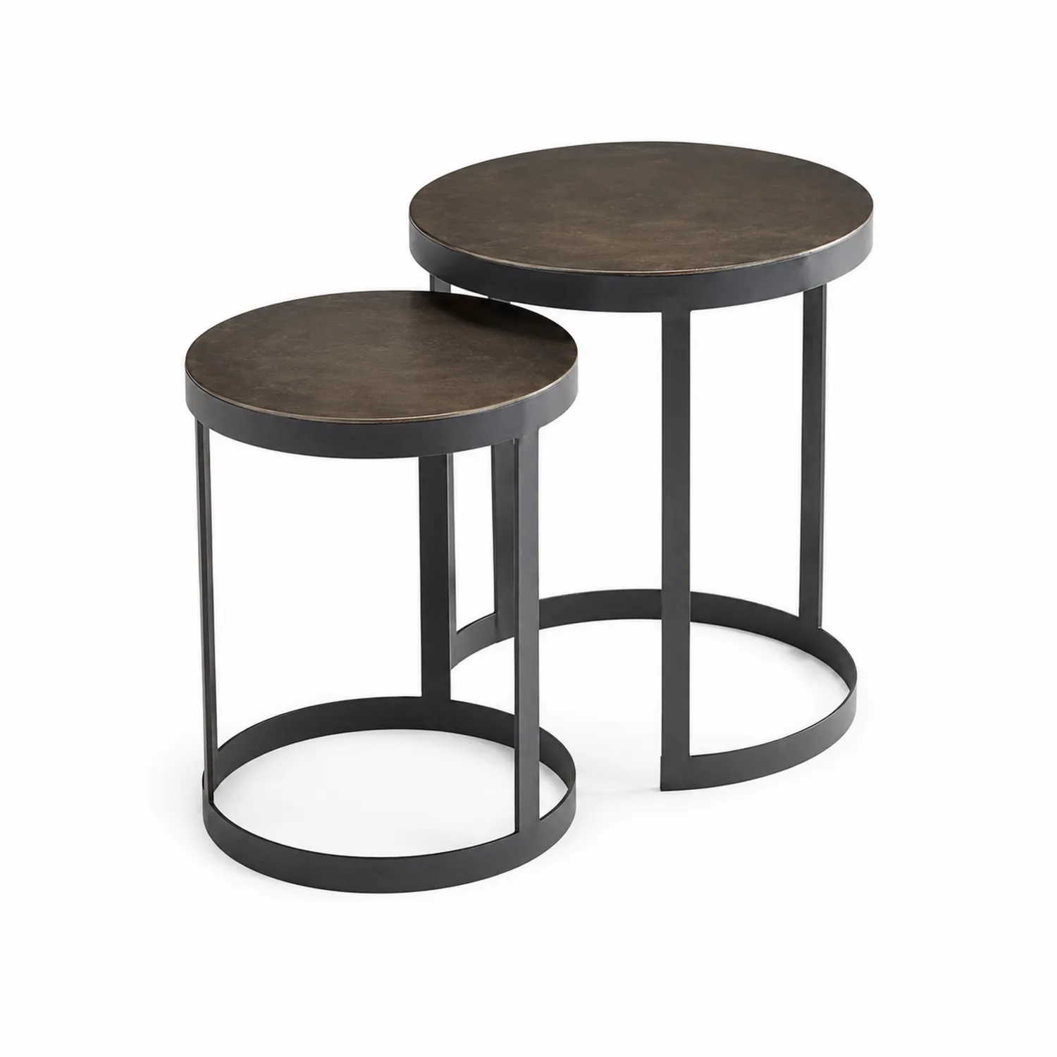 Tables gigognes rondes en bois et métal marron-Belcouratelier