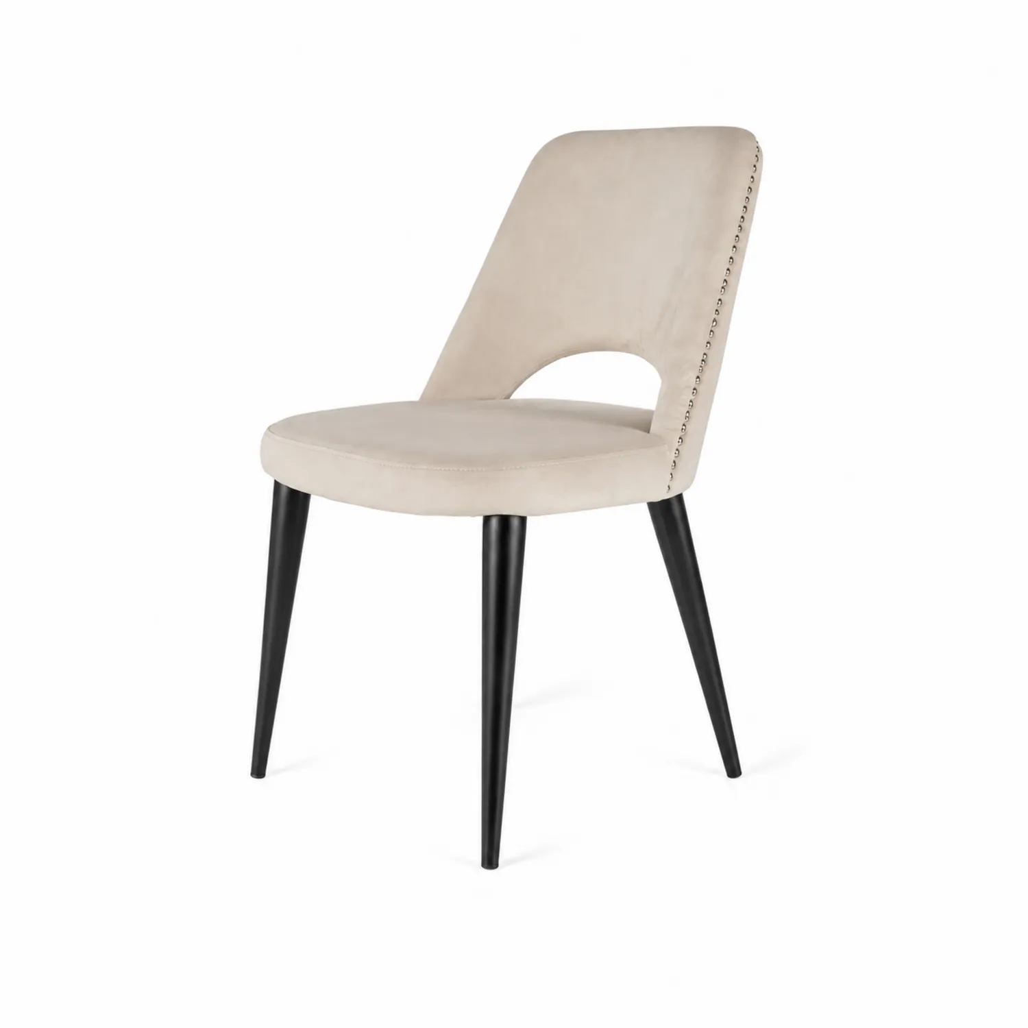 Chaise en tissu polyester beige avec pieds en métal noir