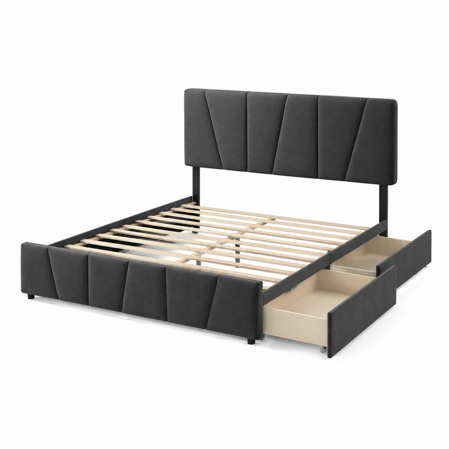 Lit double avec rangement en bois et tissu Gris 200x160 cm