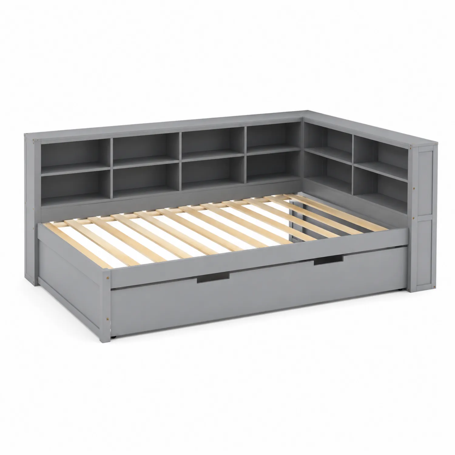 Lit en bois avec rangement et étagères intégrées Gris 200x90 cm