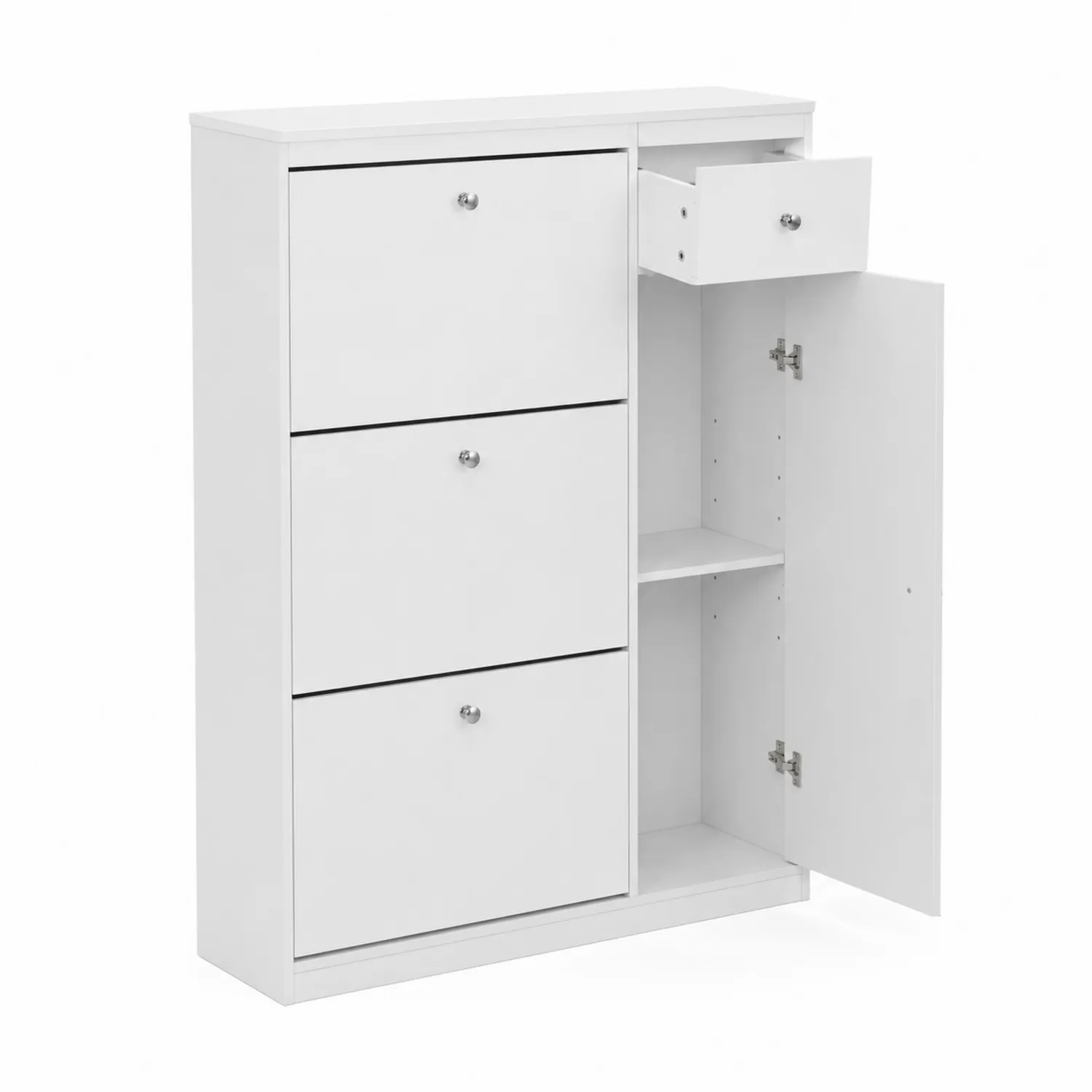Armoire à chaussures en bois blanc avec tiroirs et porte