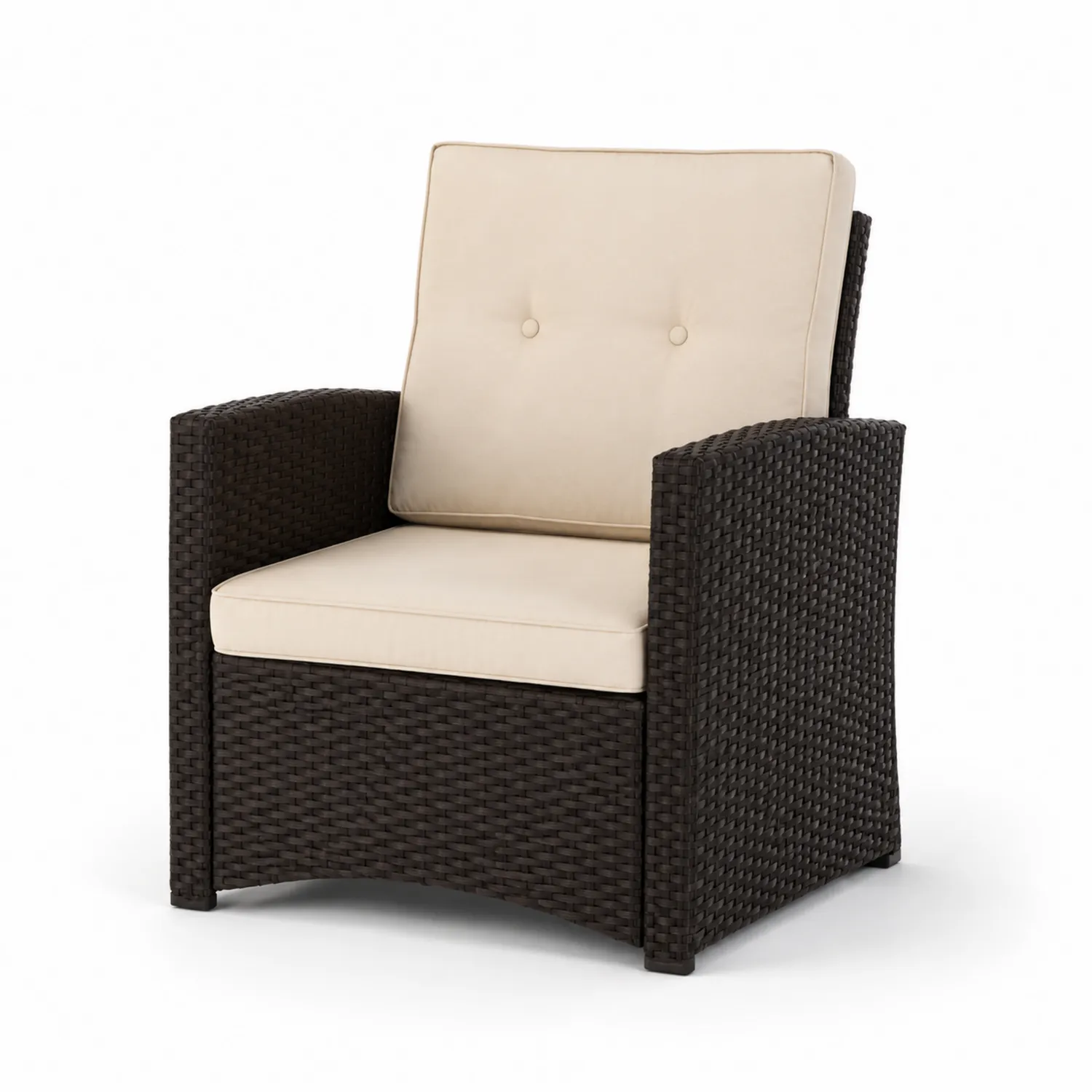 Fauteuil en Résine Tressée avec Coussins Beige