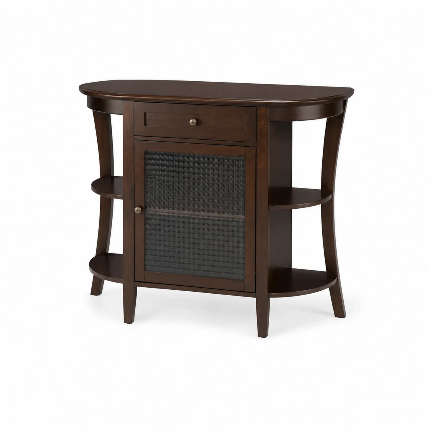 Buffet demi-circulaire en bois avec étagère et tiroir, 90x75x35 cm, Marron